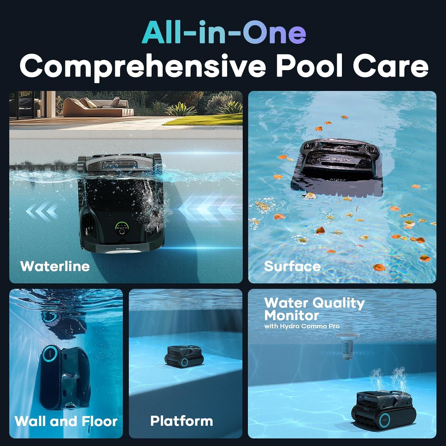Aiper Scuba X1 Pro Max All-in-One Pool Cleaning Robot with Caddy, Pool Mapping, Adaptive Path, 8500 GPH Power, TVC Engine, Superior Filtration, Smart Surface Parking