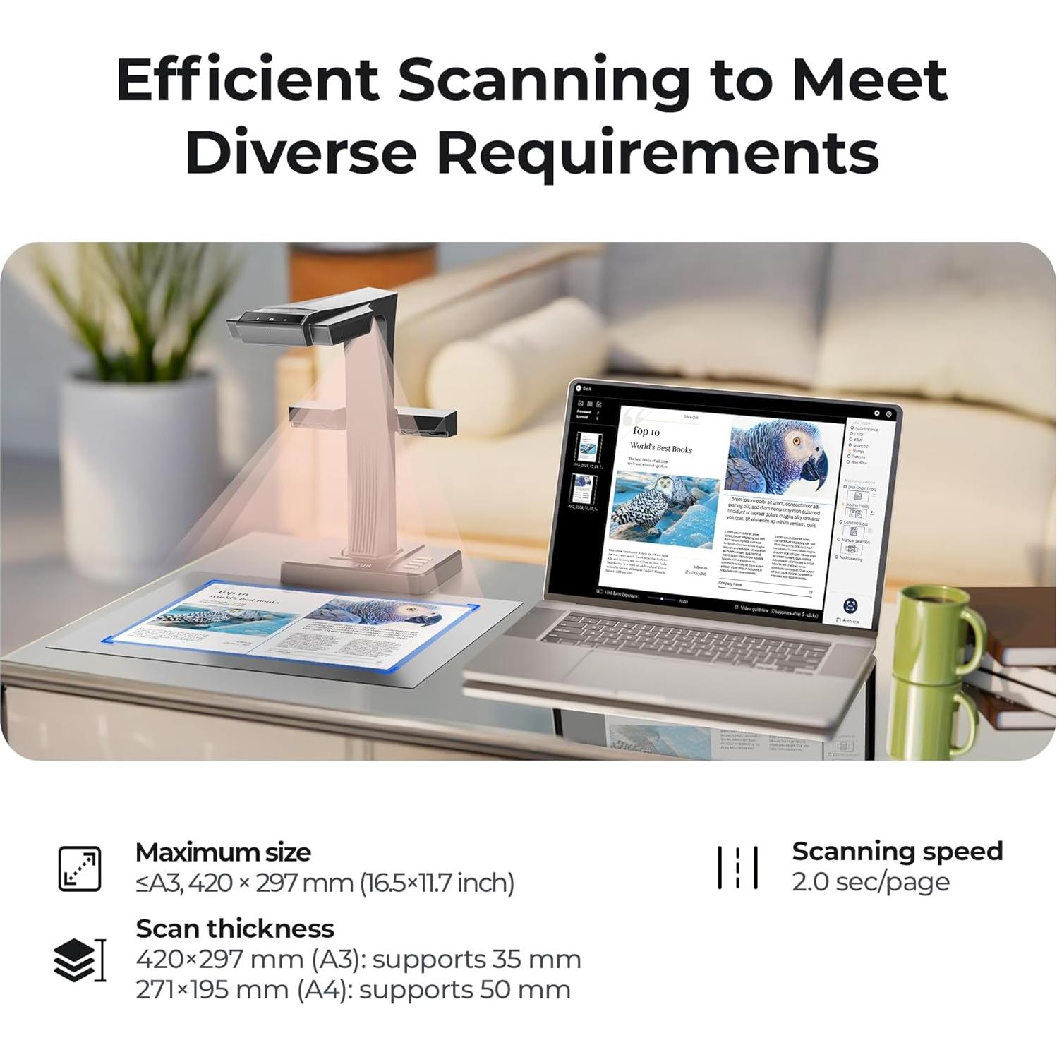 Escáner de Documentos CZUR ET16 Plus, 16MP, A3, OCR 186 Idiomas