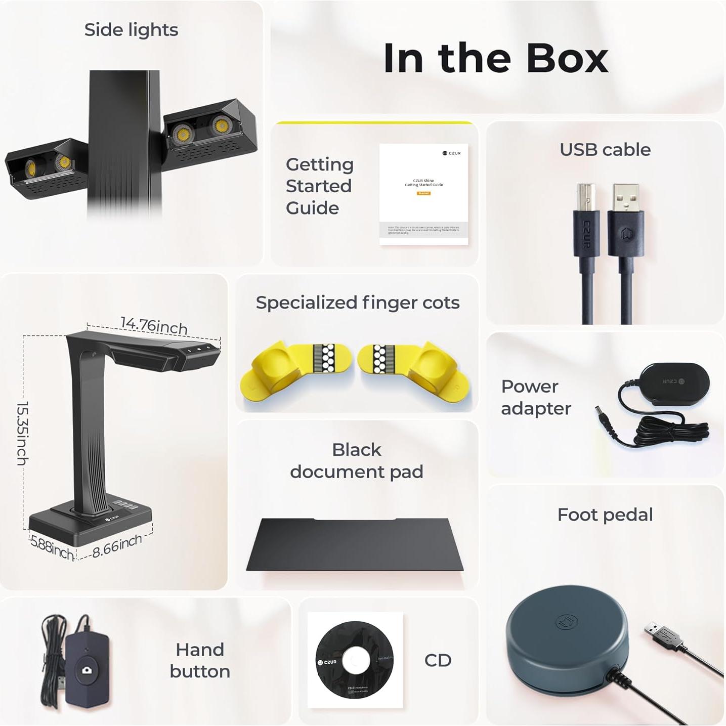 Escáner de Documentos CZUR ET16 Plus, 16MP, A3, OCR 186 Idiomas