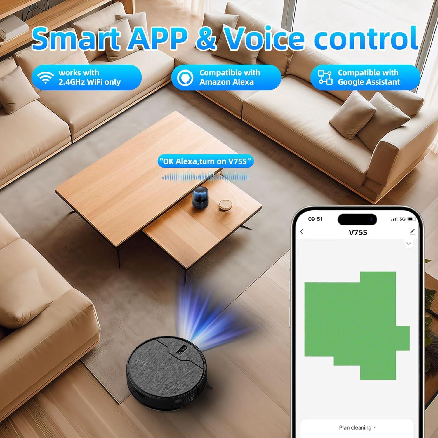 Robot Aspiradora Betboyles V75S 3 en 1 con Mopa y WiFi