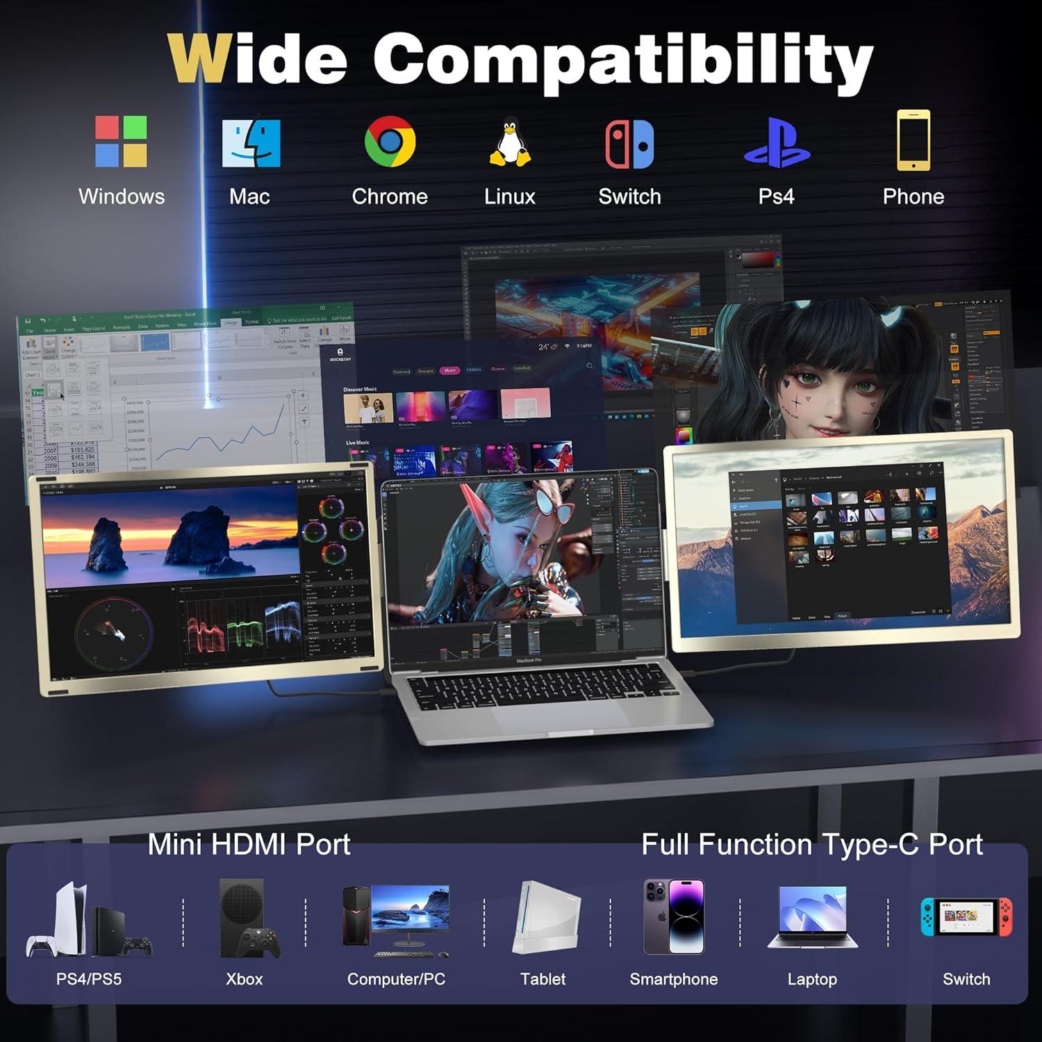 Extensor de Pantalla Portátil Macsecor 15.6" FHD 1080P