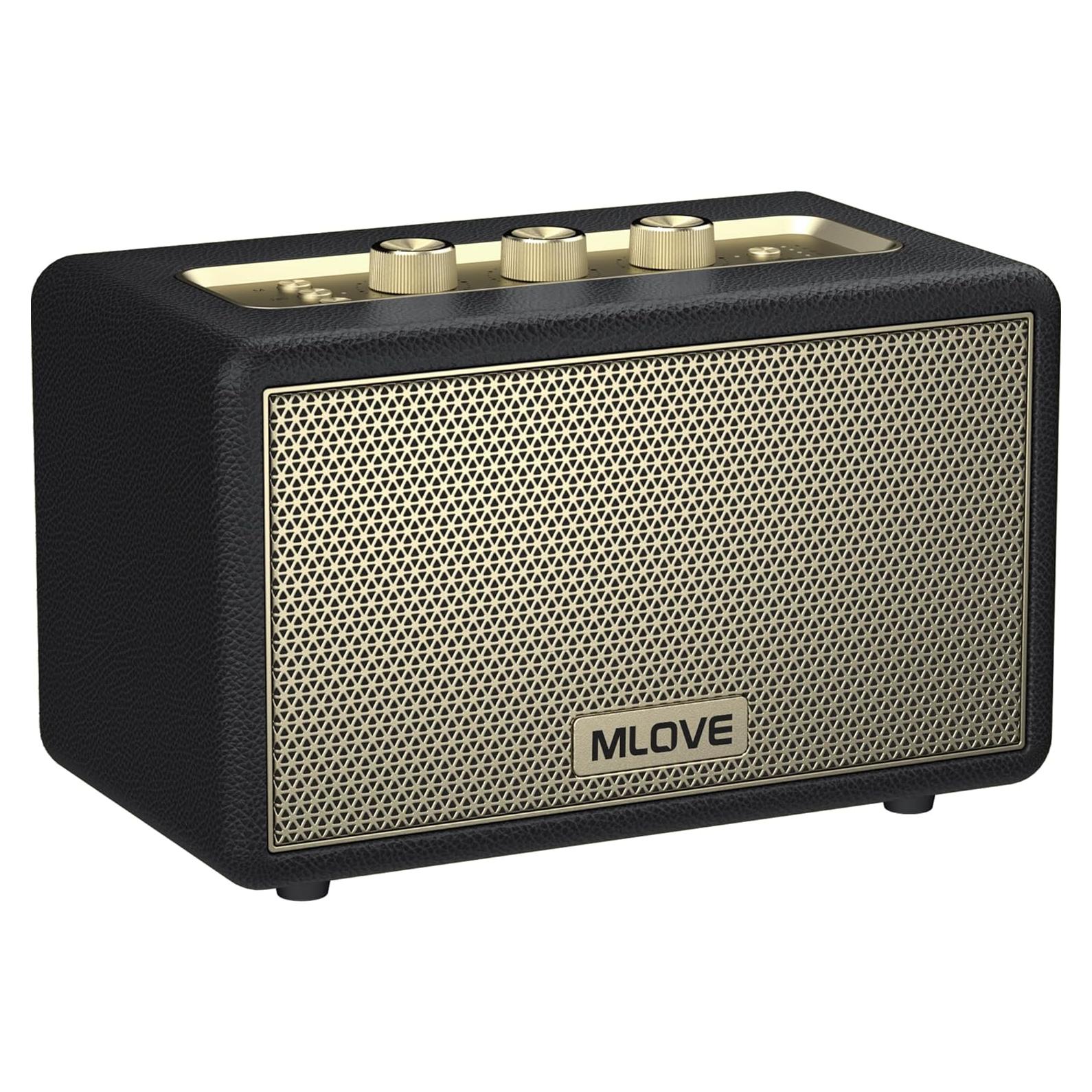 MLOVE A200 Portable Retro Bluetooth Speaker with Aux Input, USB Port, Micro SD Card Slot - Decorative Wireless Bookshelf Speakers for Home & Office, Battery Powered, Black and Gold