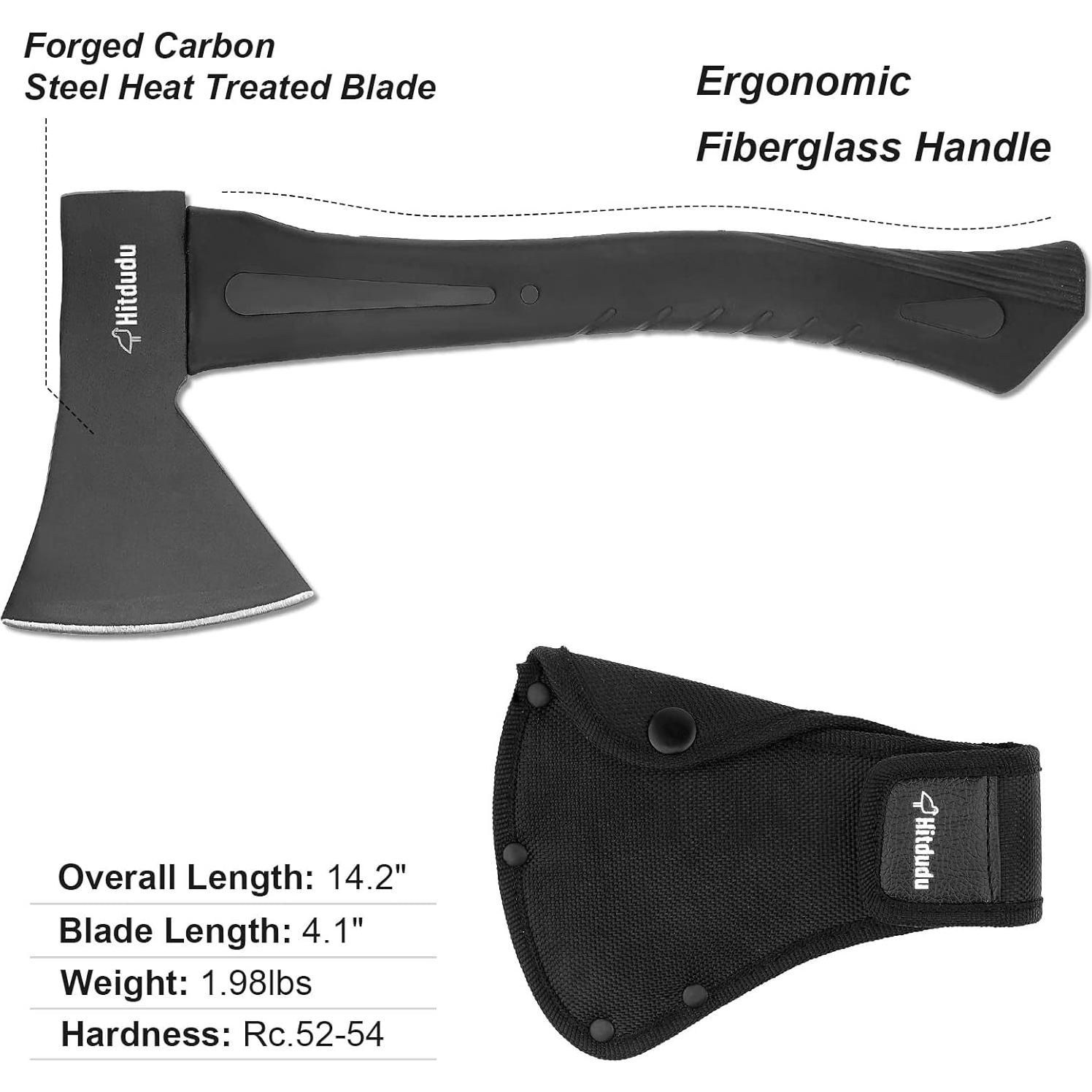 Hacha de Camping Hitdudu 36 cm con Funda de Nylon y Mango Ergonómico
