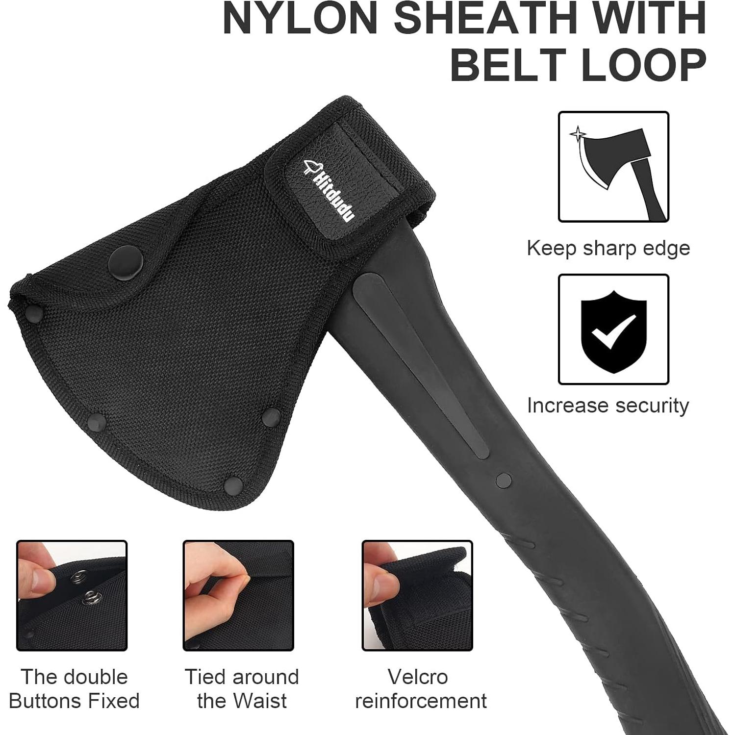 Hacha de Camping Hitdudu 36 cm con Funda de Nylon y Mango Ergonómico