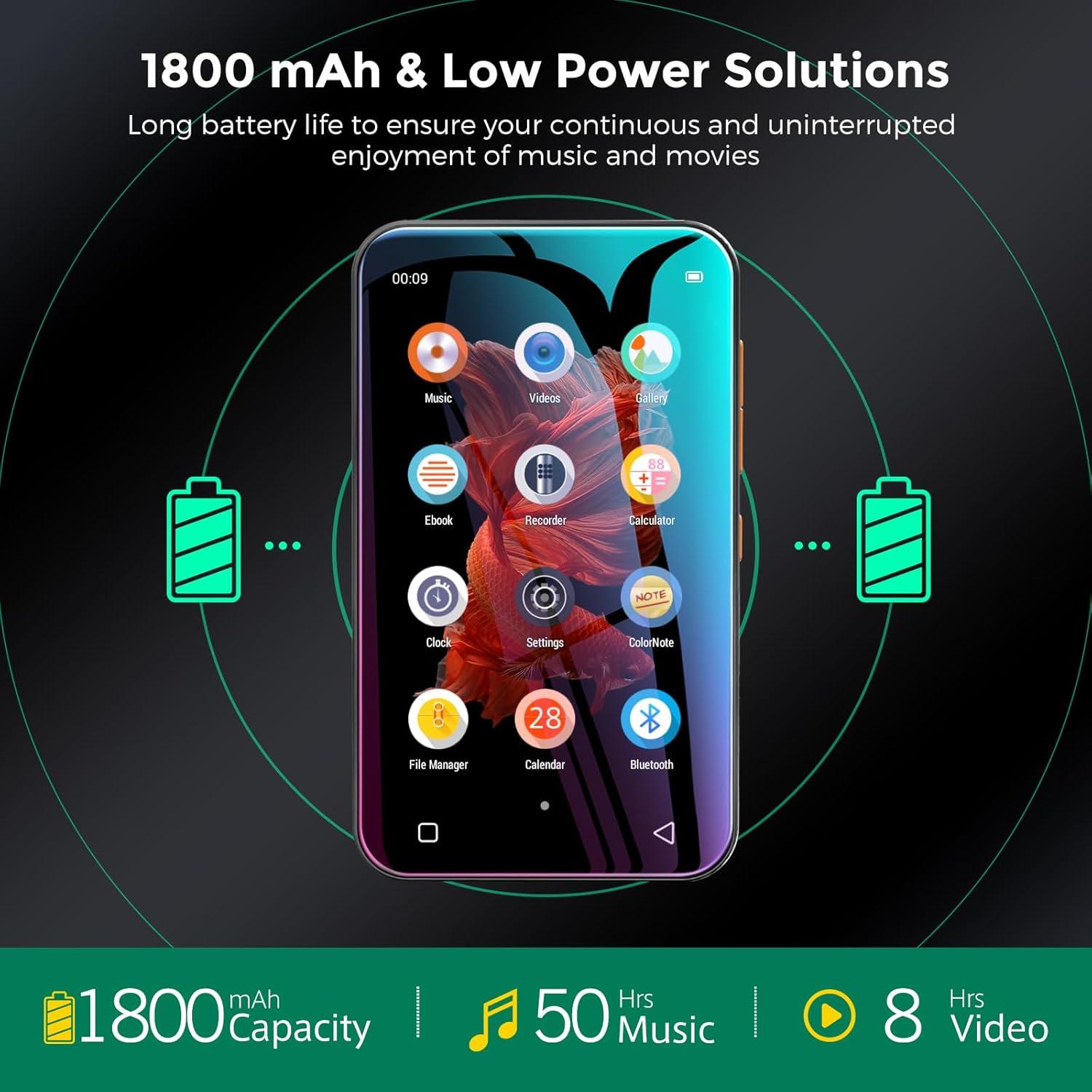 Reproductor MP3 Bluetooth TIMMKOO Q3E 72GB Pantalla Táctil 4"