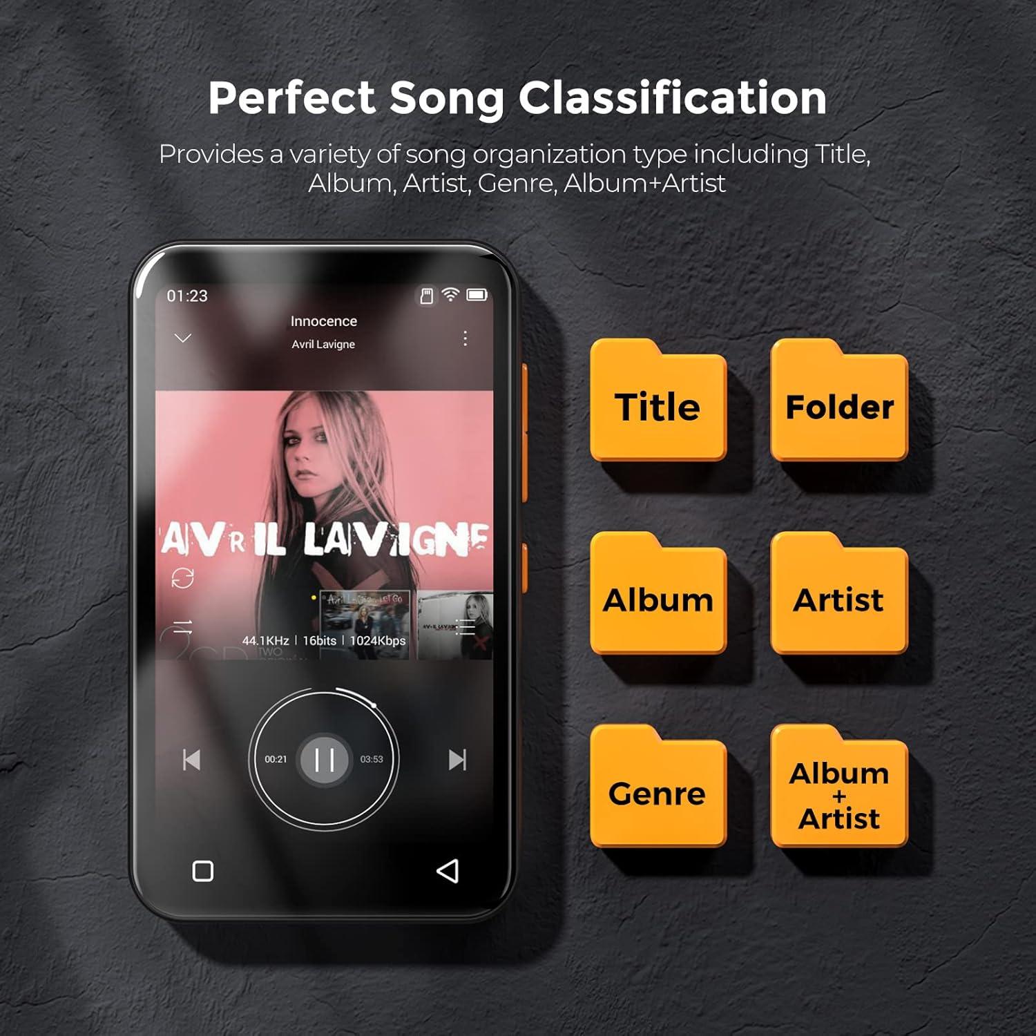 Reproductor MP3 Bluetooth TIMMKOO Q3E 72GB Pantalla Táctil 4"