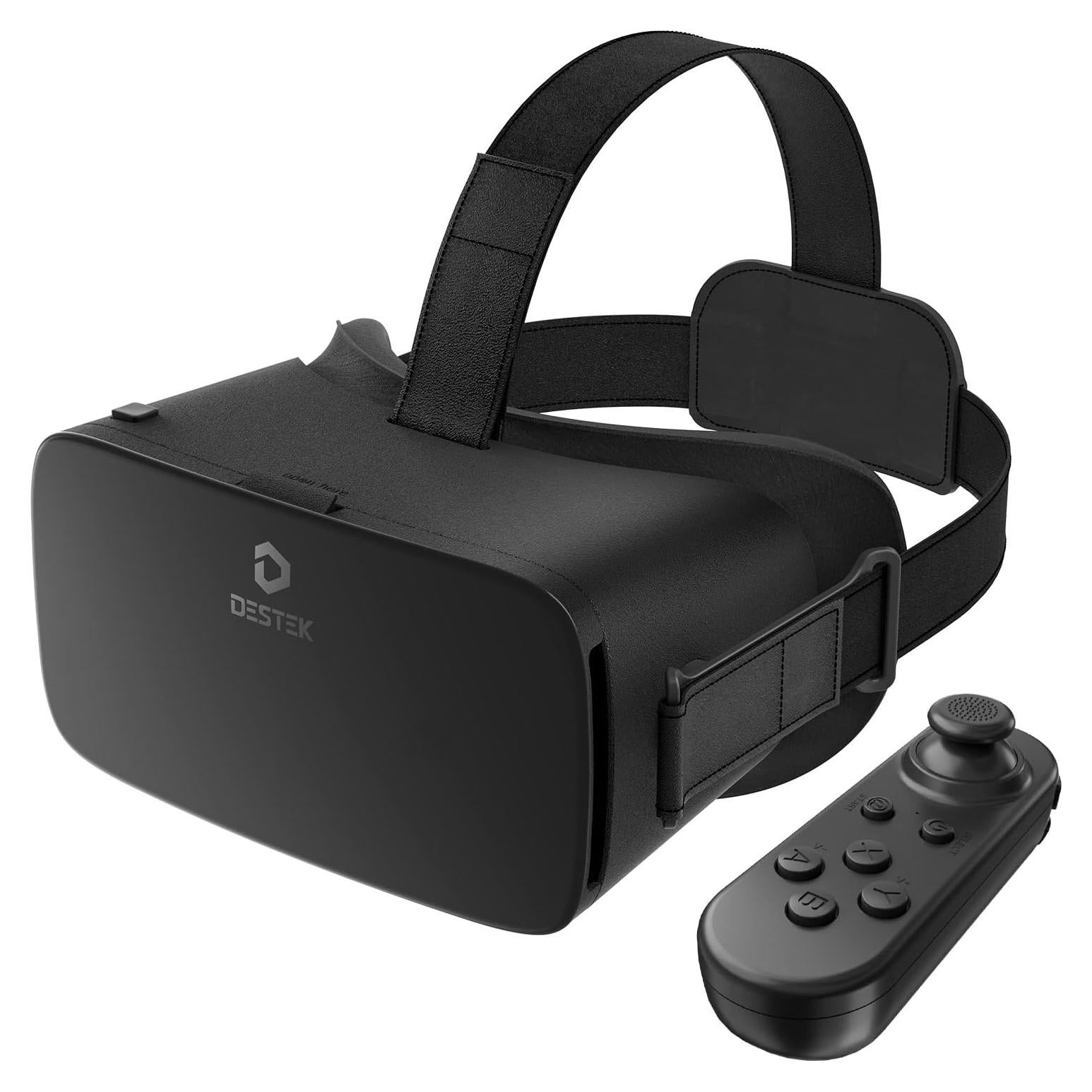 DESTEK V5 VR Headset for Phone with Controller, Anti-Blue Eyes Protected HD Lenses, 110° FOV Virtual Reality Headsets VR Goggles for iPhone 15/14/13/12/11, Samsung, Android - Black