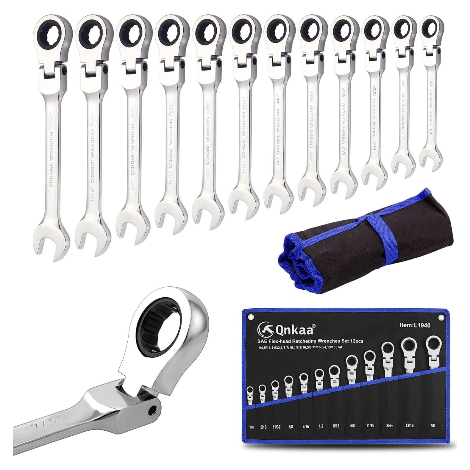 Juego de 12 llaves de carraca flexibles Qnkaa 6.35 a 22.23 mm