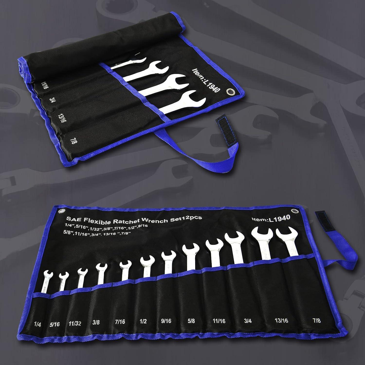 Juego de 12 llaves de carraca flexibles Qnkaa 6.35 a 22.23 mm