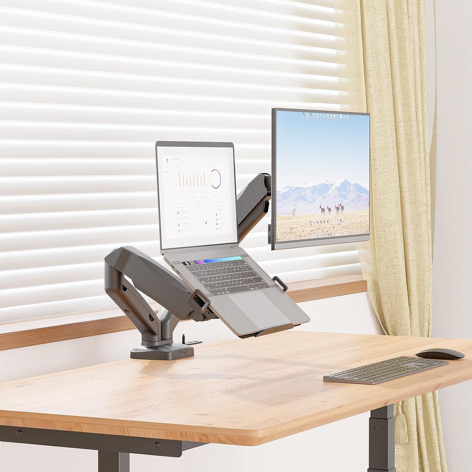 Soporte Doble para Laptop y Monitor WALI GSMP002LP Negro