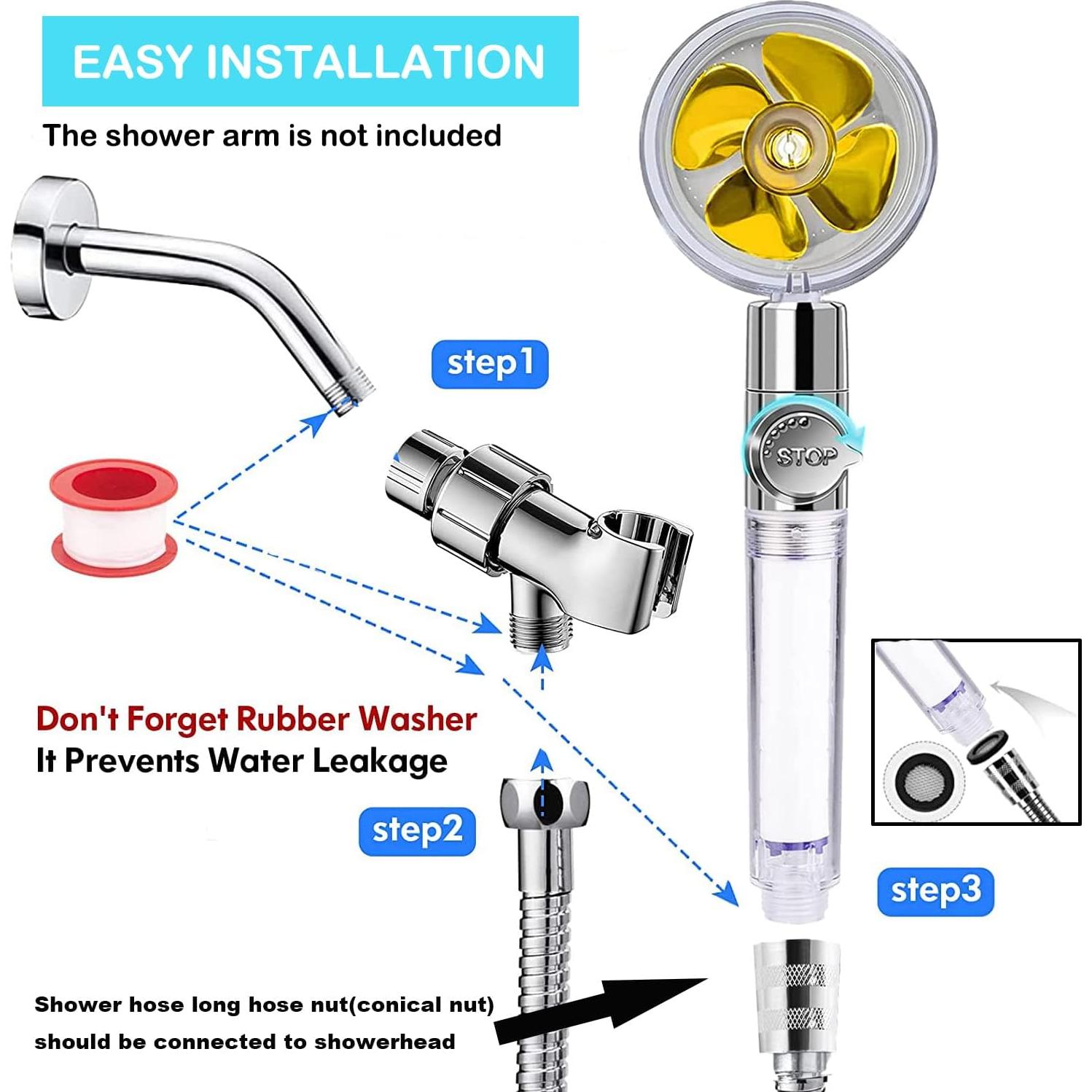 Cabezal de Ducha de Alta Presión Besititli con Filtro - Dorado