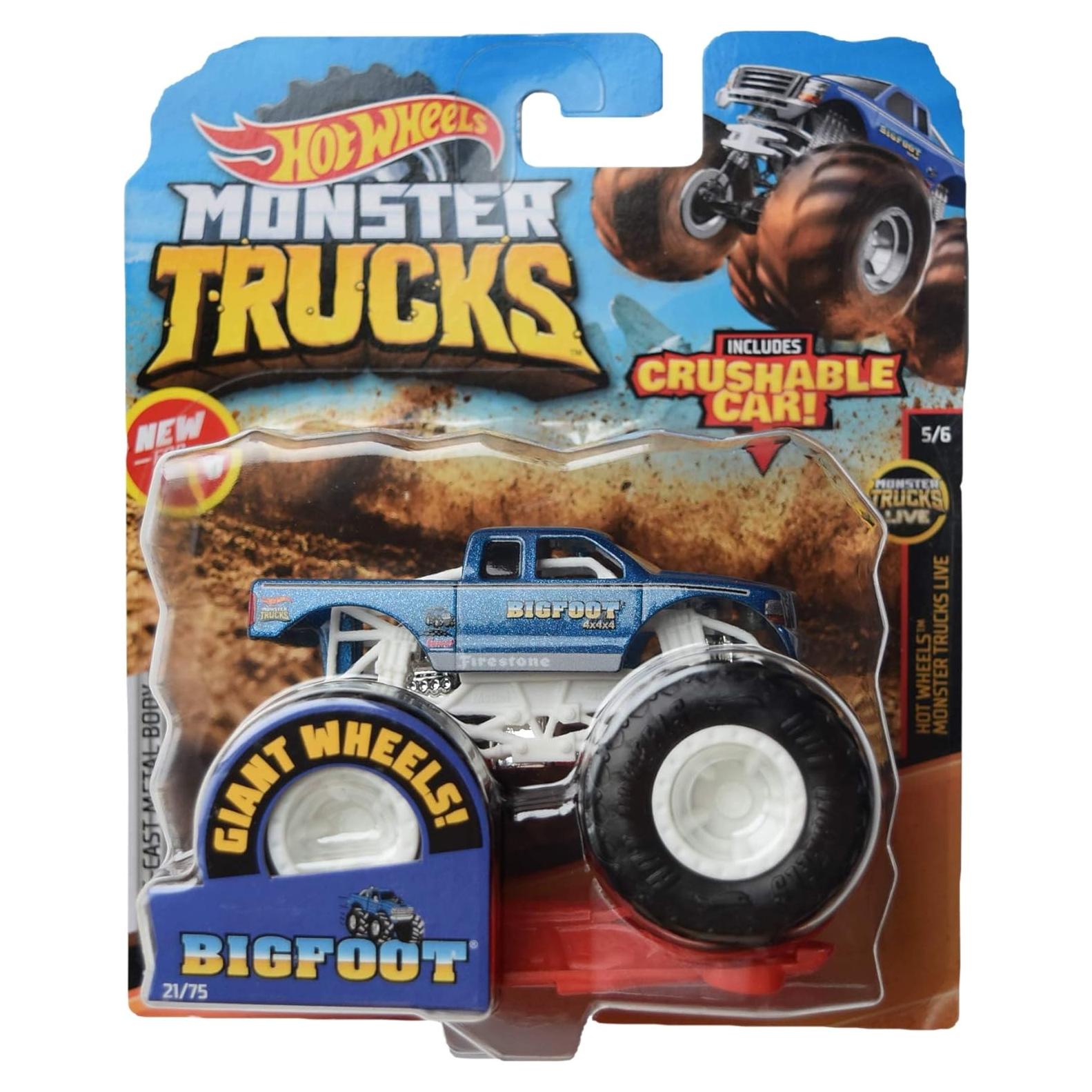 Hot Wheels Monster Trucks Bigfoot 21/75 1:64 Coche Aplastable Azul