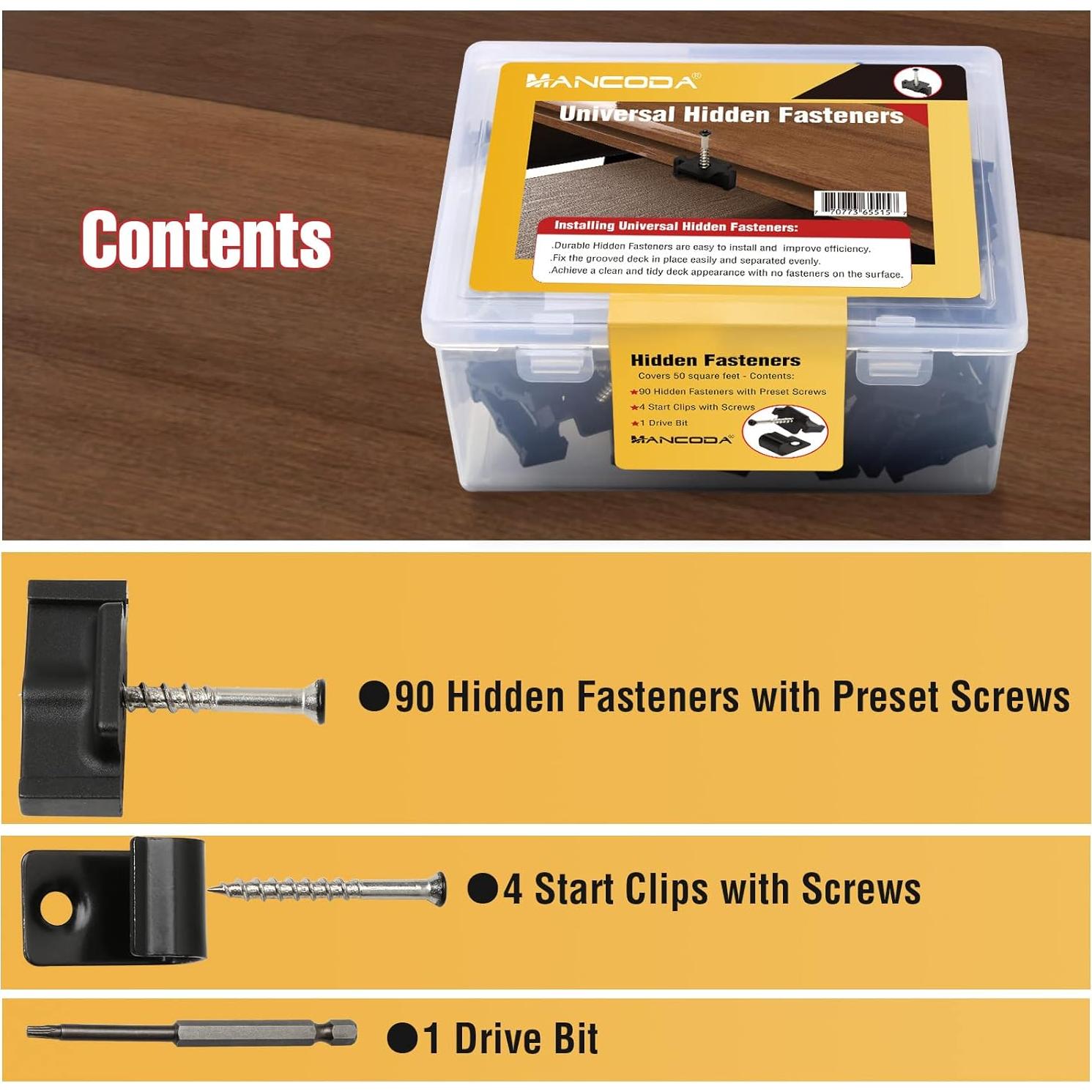 Sujetadores Ocultos ManCoda para Decking Compuesto - 90 Clips