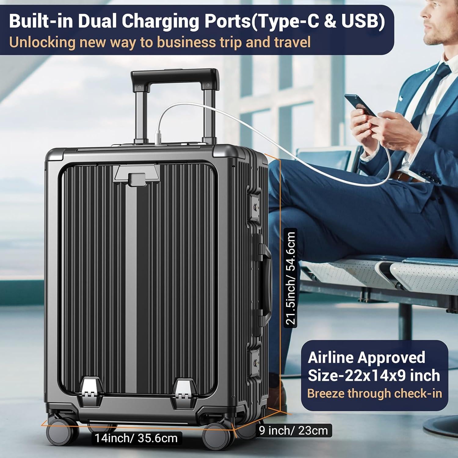 Maleta de Mano Ladplay 56x36x23 cm con Puerto USB y Ruedas