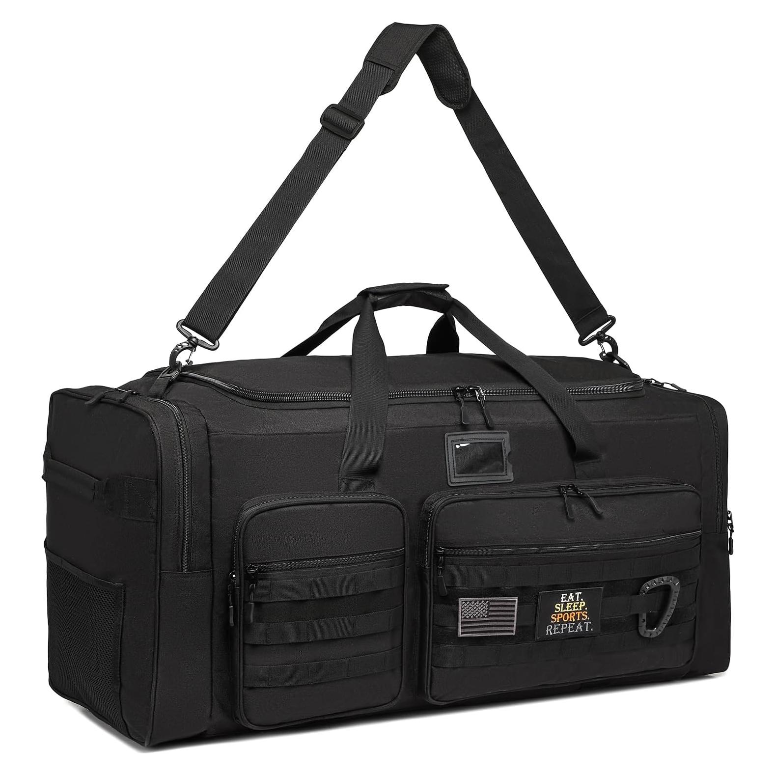 Bolsa de viaje táctica SunForMorning 135L negra con bolsillo aislado