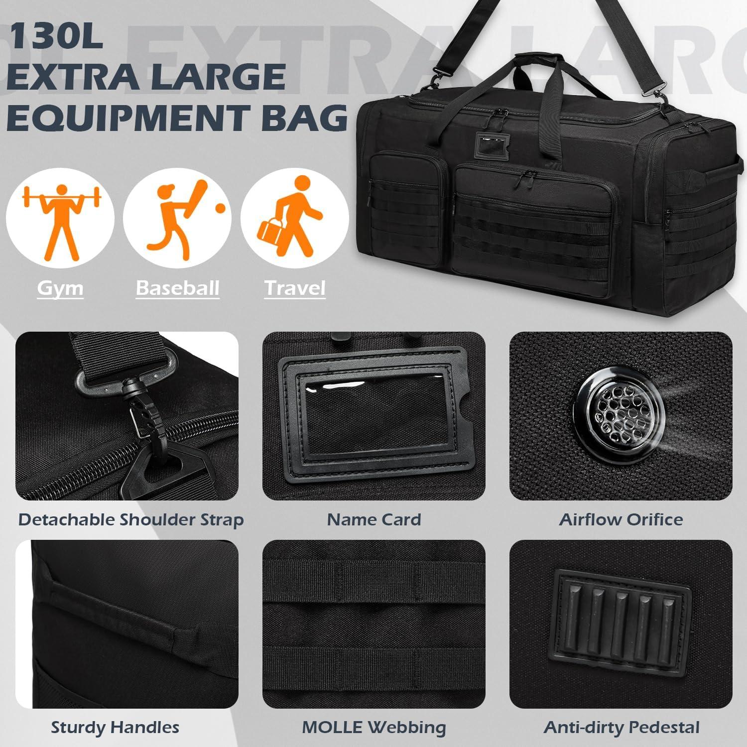 Bolsa de viaje táctica SunForMorning 135L negra con bolsillo aislado