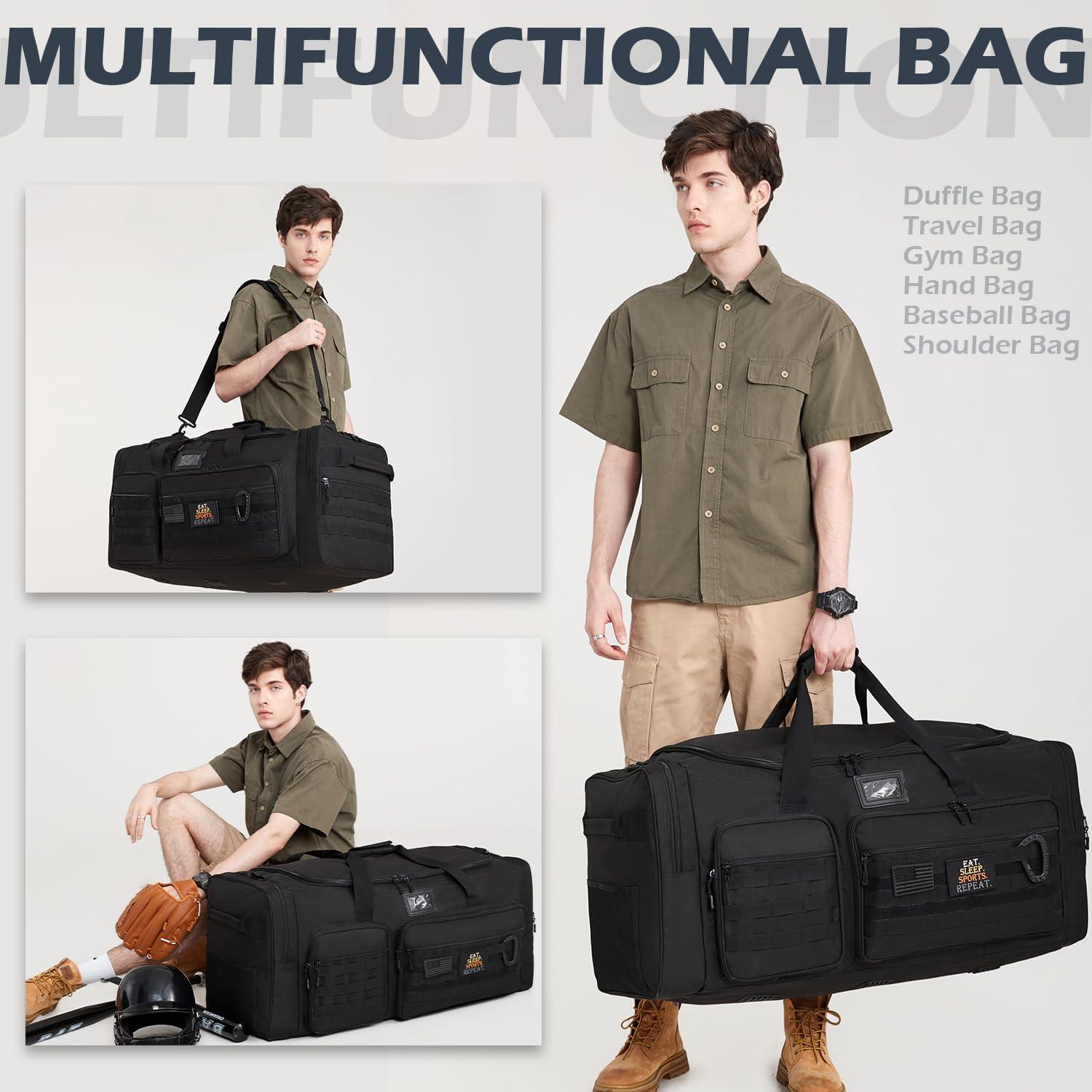 Bolsa de viaje táctica SunForMorning 135L negra con bolsillo aislado