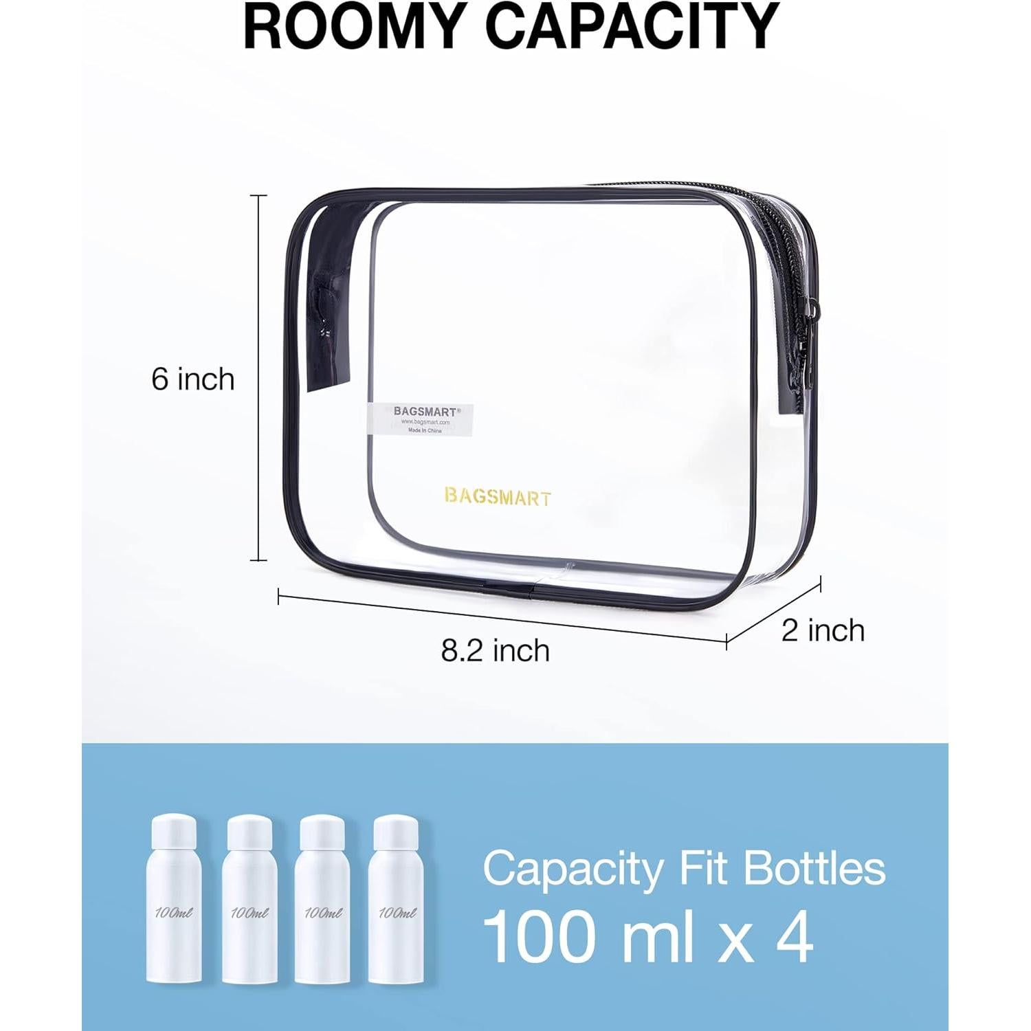 BAGSMART Bolsa de Aseo Transparente 2 Piezas TSA 20.8x15.2cm