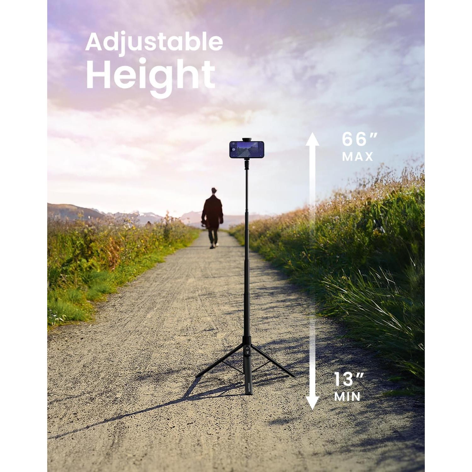 Automatic Tripod for iPhone, 66" Phone Tripod Selfie Stick for Cell Phone, Tripod Stand with Remote for Video Recording, Black