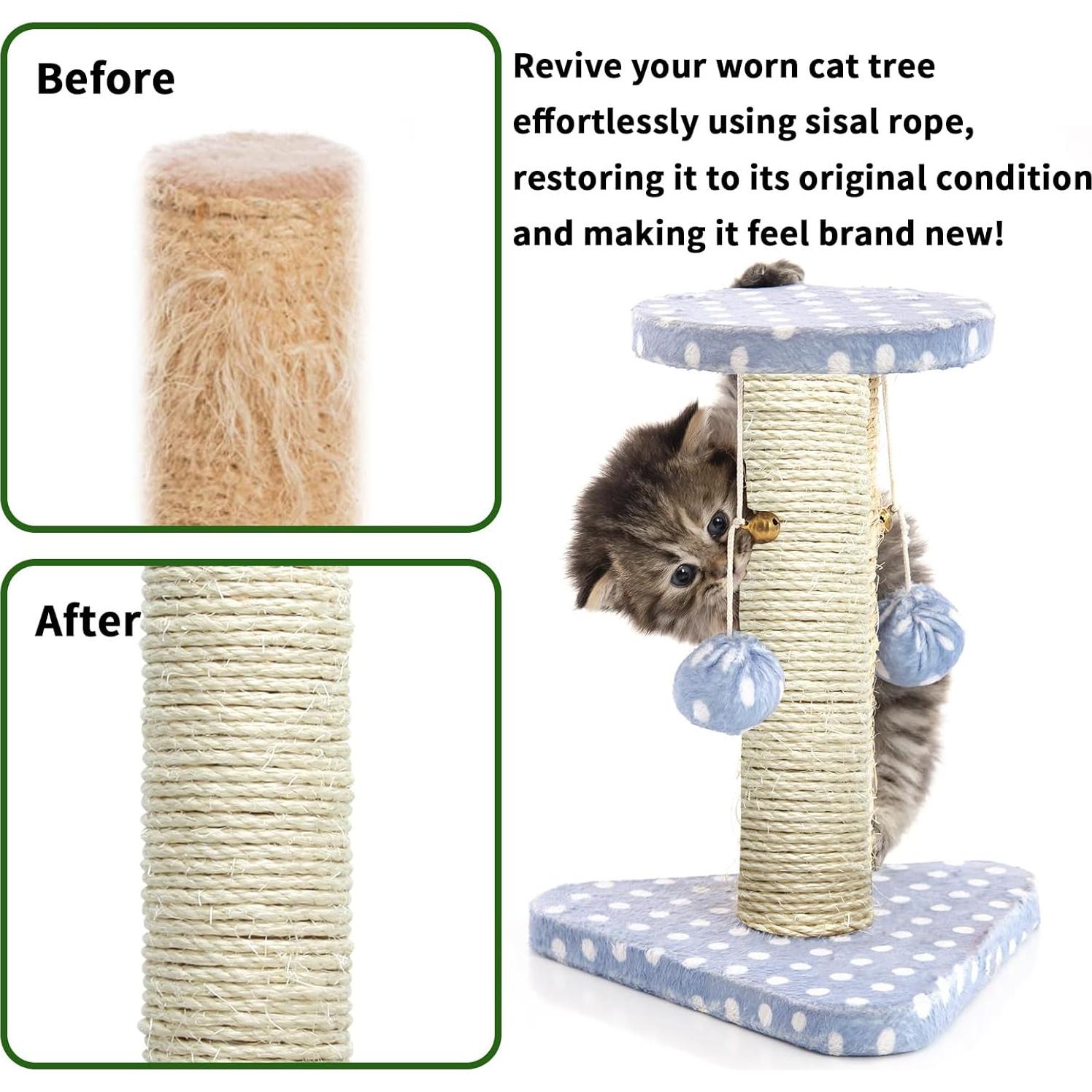 Cuerda de sisal natural 6mm x 9.75m para gatos TienYow