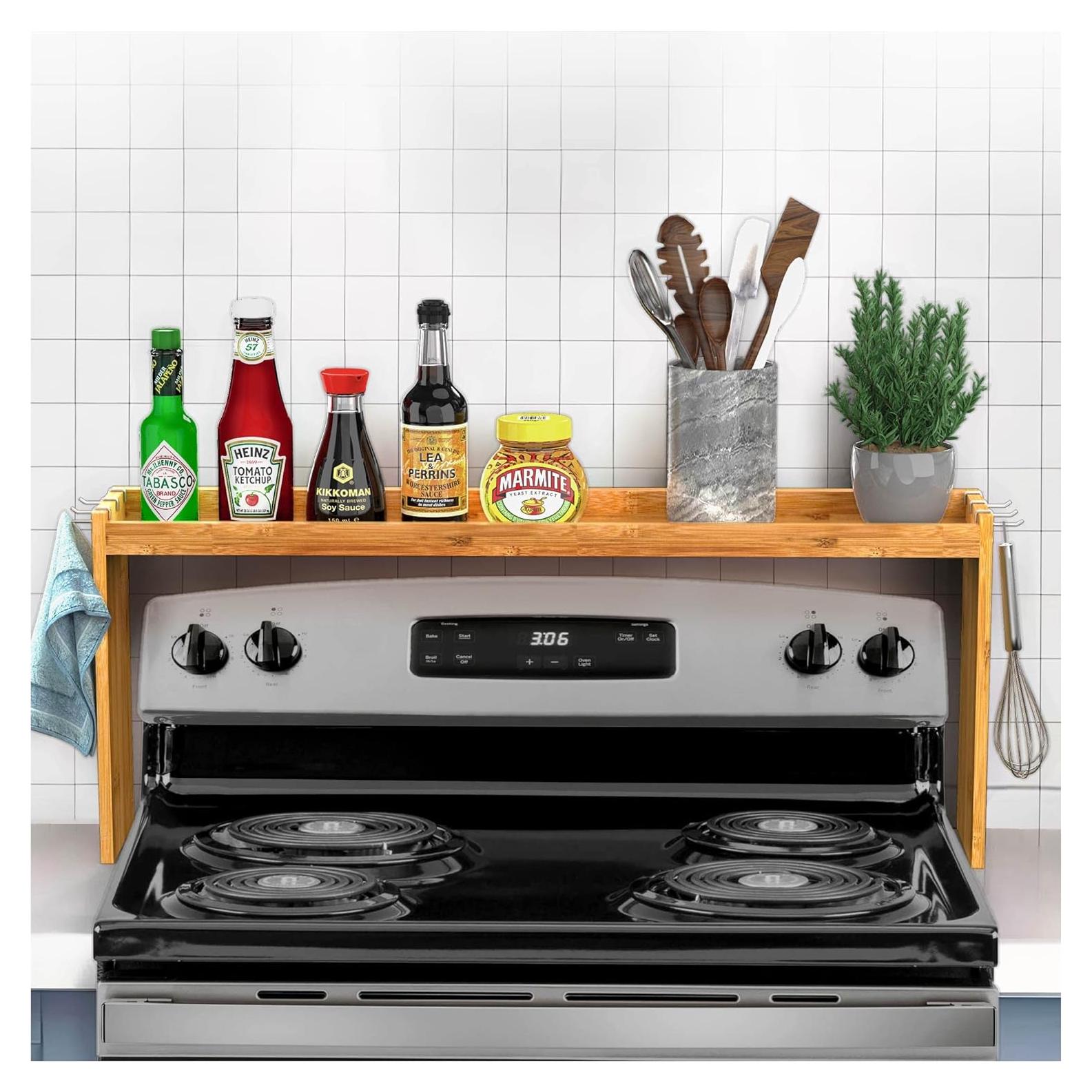 Estante de Especias IIIOIIIA de Bambú 80 cm con 6 Ganchos