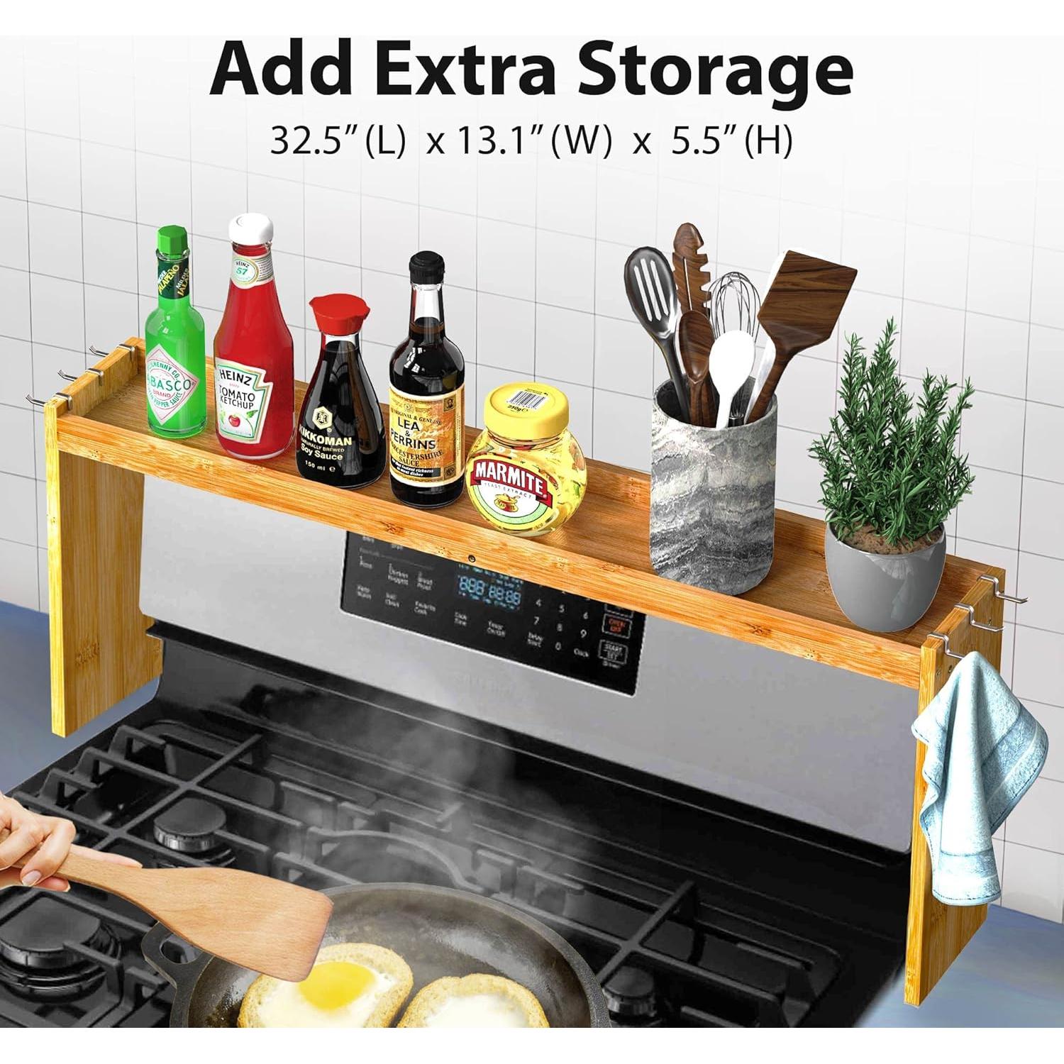 Estante de Especias IIIOIIIA de Bambú 80 cm con 6 Ganchos