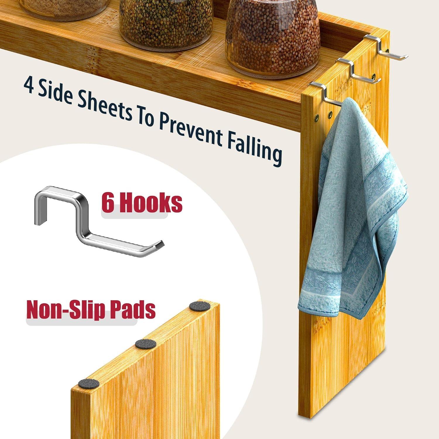 Estante de Especias IIIOIIIA de Bambú 80 cm con 6 Ganchos