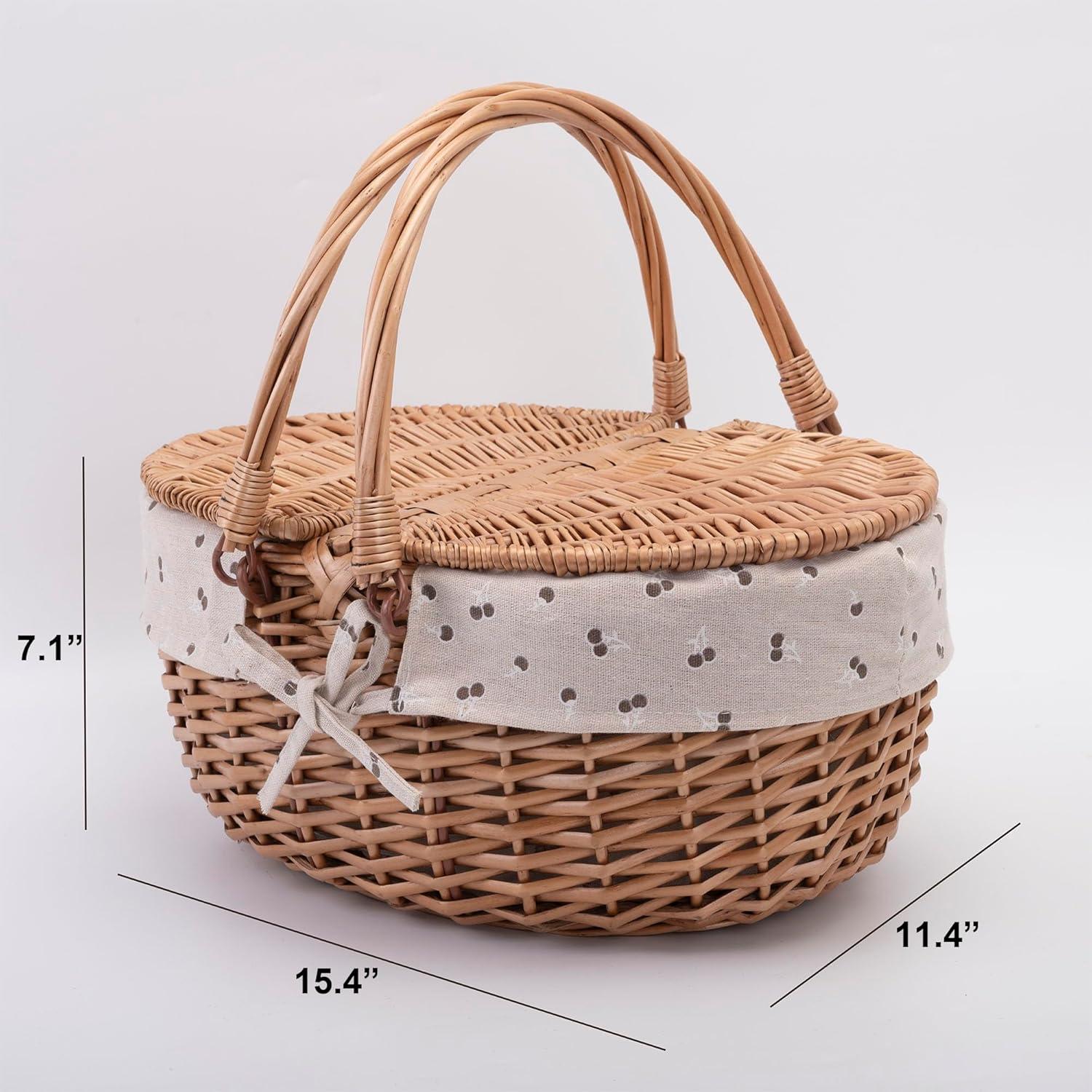 Cesta de Picnic de Mimbre Rurality con Tapa y Asa 39.1x28.9cm