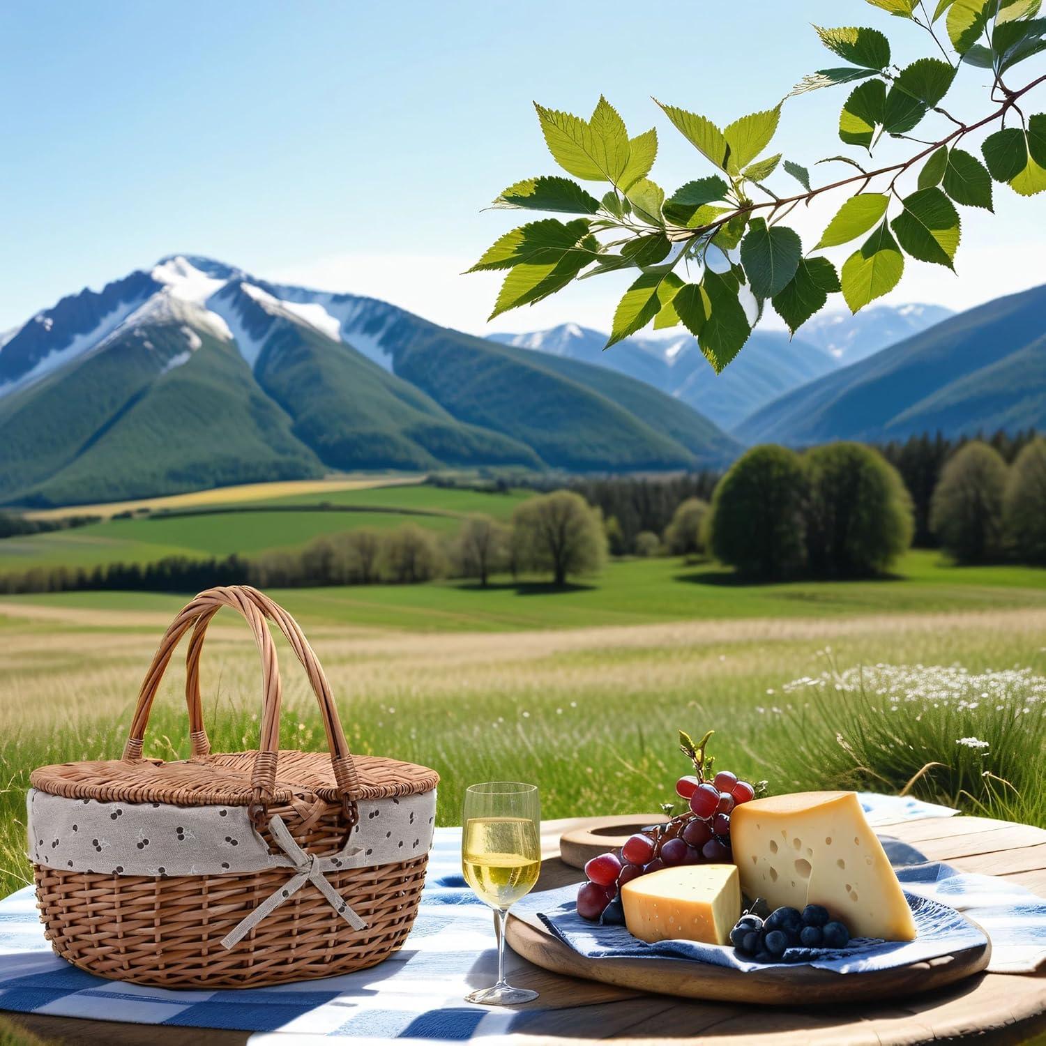 Cesta de Picnic de Mimbre Rurality con Tapa y Asa 39.1x28.9cm