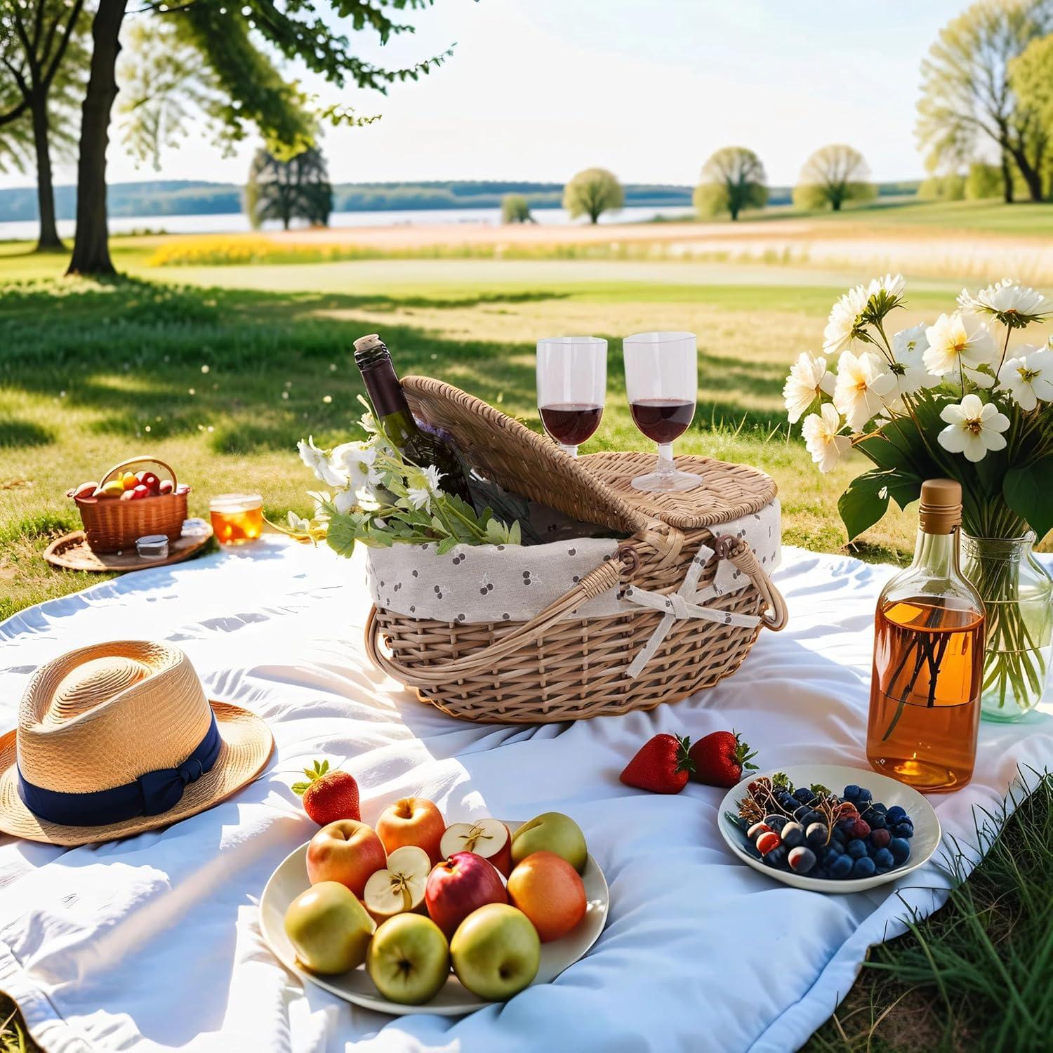 Cesta de Picnic de Mimbre Rurality con Tapa y Asa 39.1x28.9cm