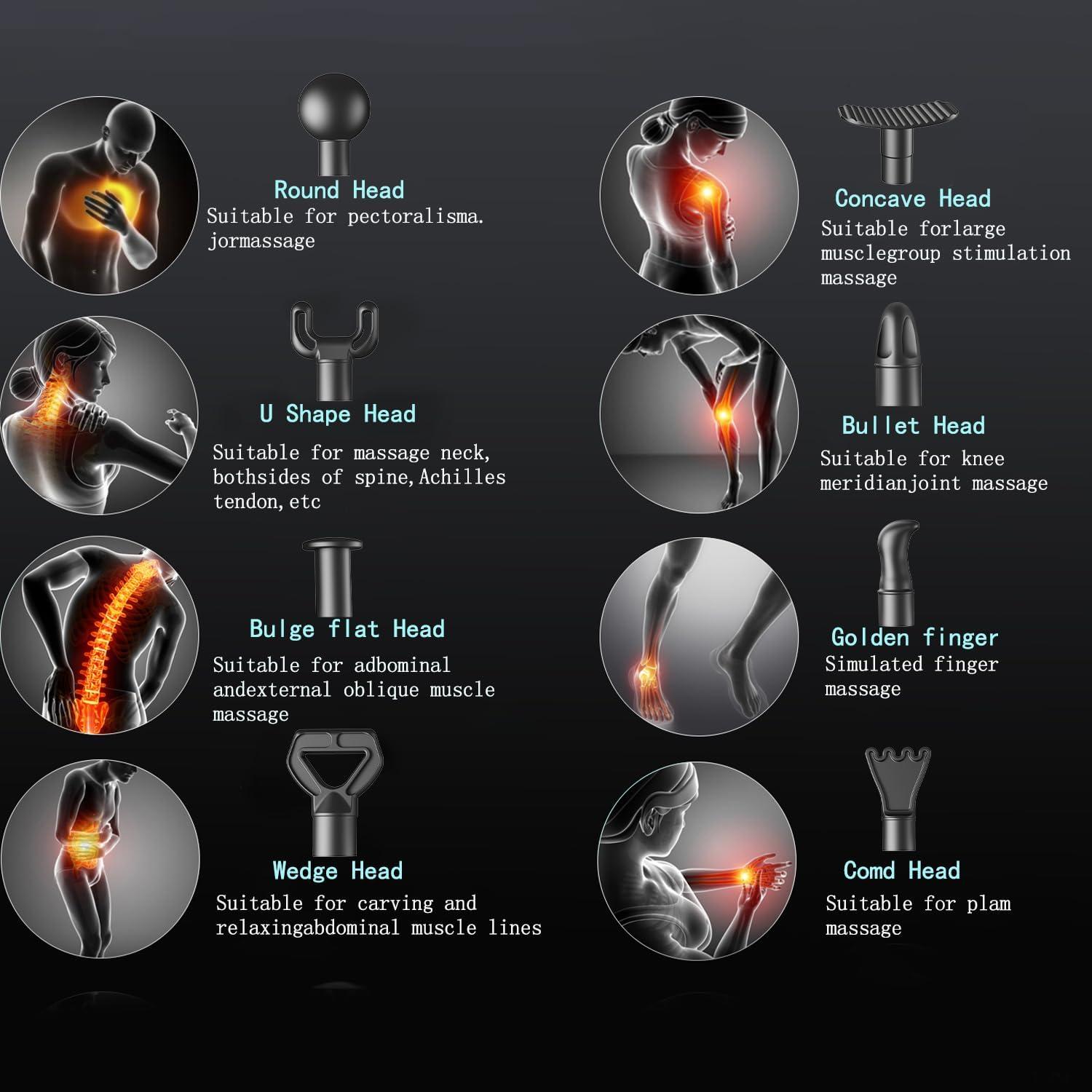 Pistola de Masaje Percusiva Enpower M68-7, 20 Velocidades, 8 Cabezas