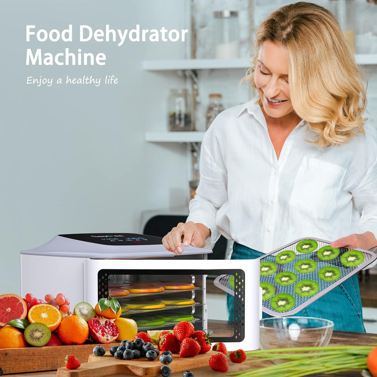 Compact Food Dehydrator, 4 Stainless Steel Trays Fresh Dryer Machine for Jerky Herbs Fruit Veggies Snacks, with Digital Timer | 190F Temperature Control, Great Size for Small Family