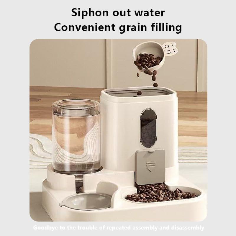 Two-in-One Upgraded Gravity Pets Feeder and Water Dispenser Combo Set, Pet Cat Dog Automatic Feeder and Water Dispenser for Small and Medium Pets Cats Dogs, Large Capacity & Washable