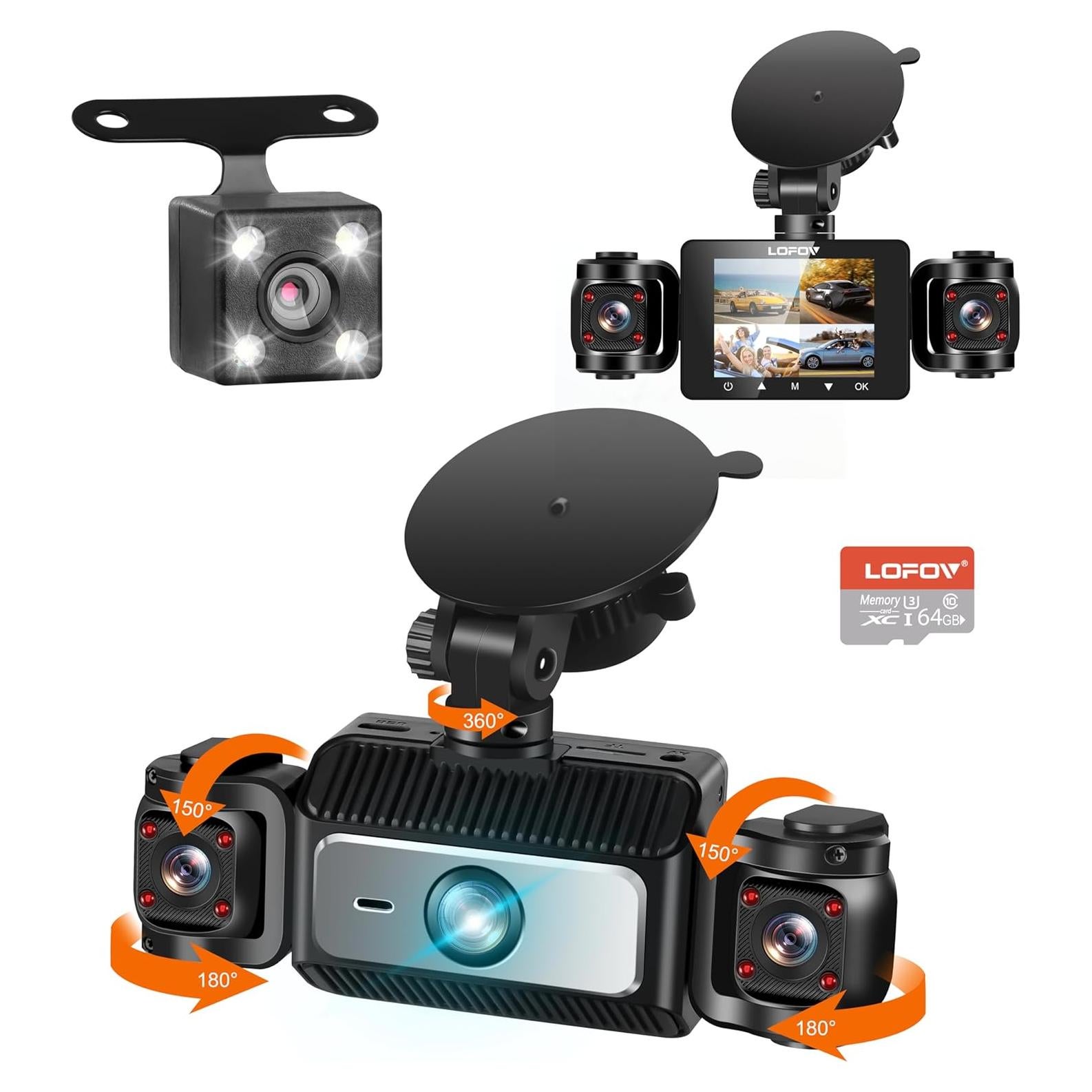 Cámara Dash 360° LOFOV 4 Canales FHD 1080P con Tarjeta 64GB