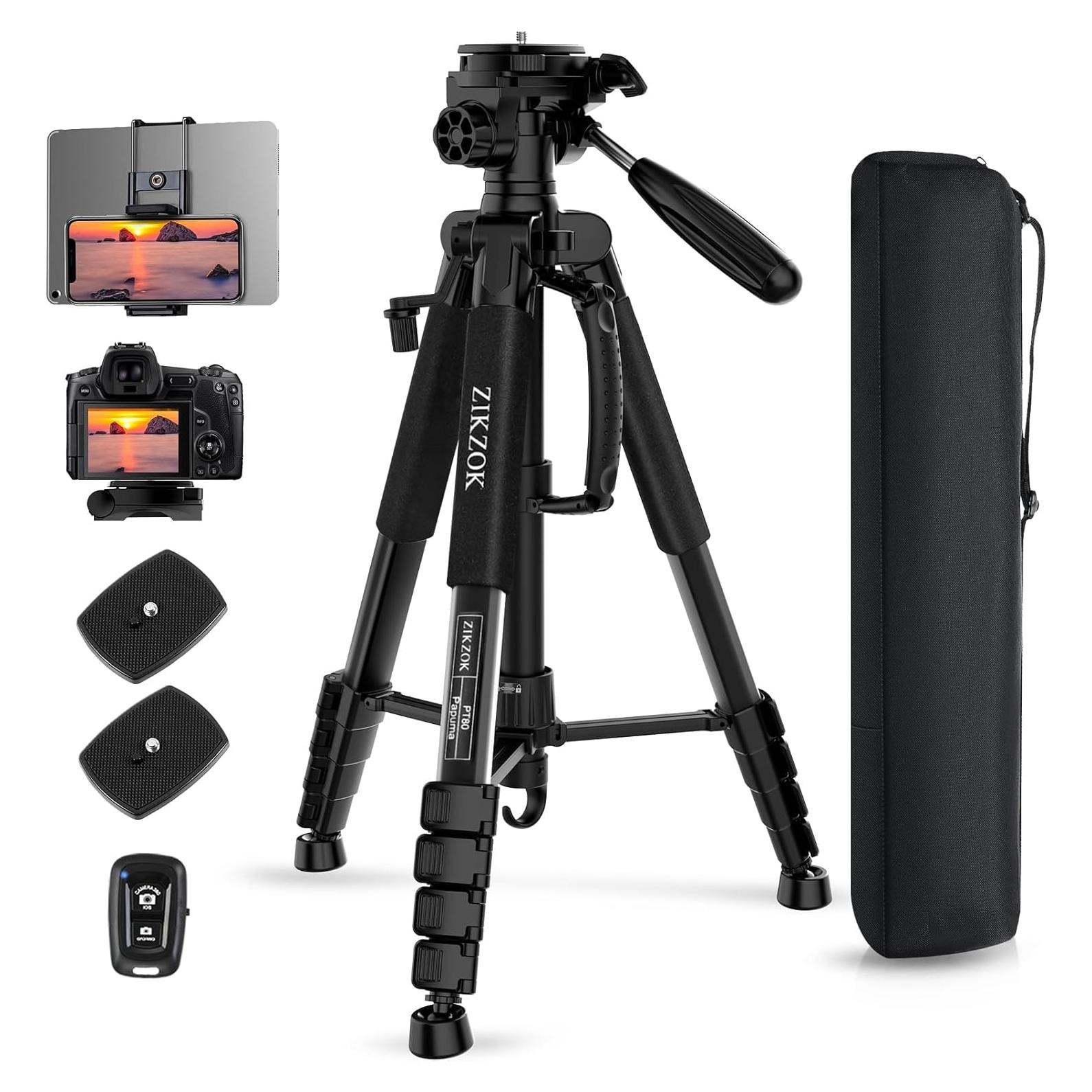 Trípode de Cámara ZIKZOK 75" Aluminio Soporte Teléfono iPad