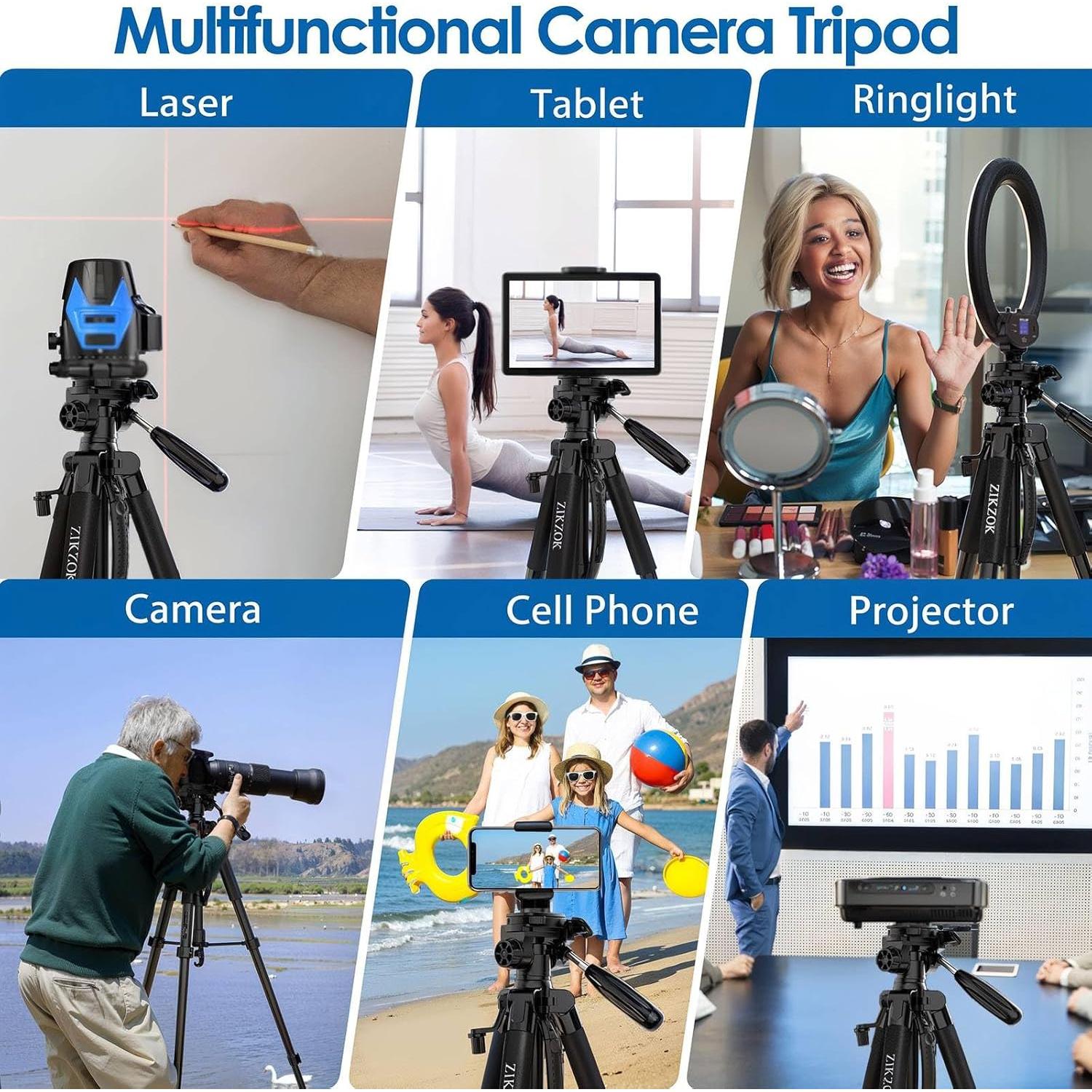 Trípode de Cámara ZIKZOK 75" Aluminio Soporte Teléfono iPad