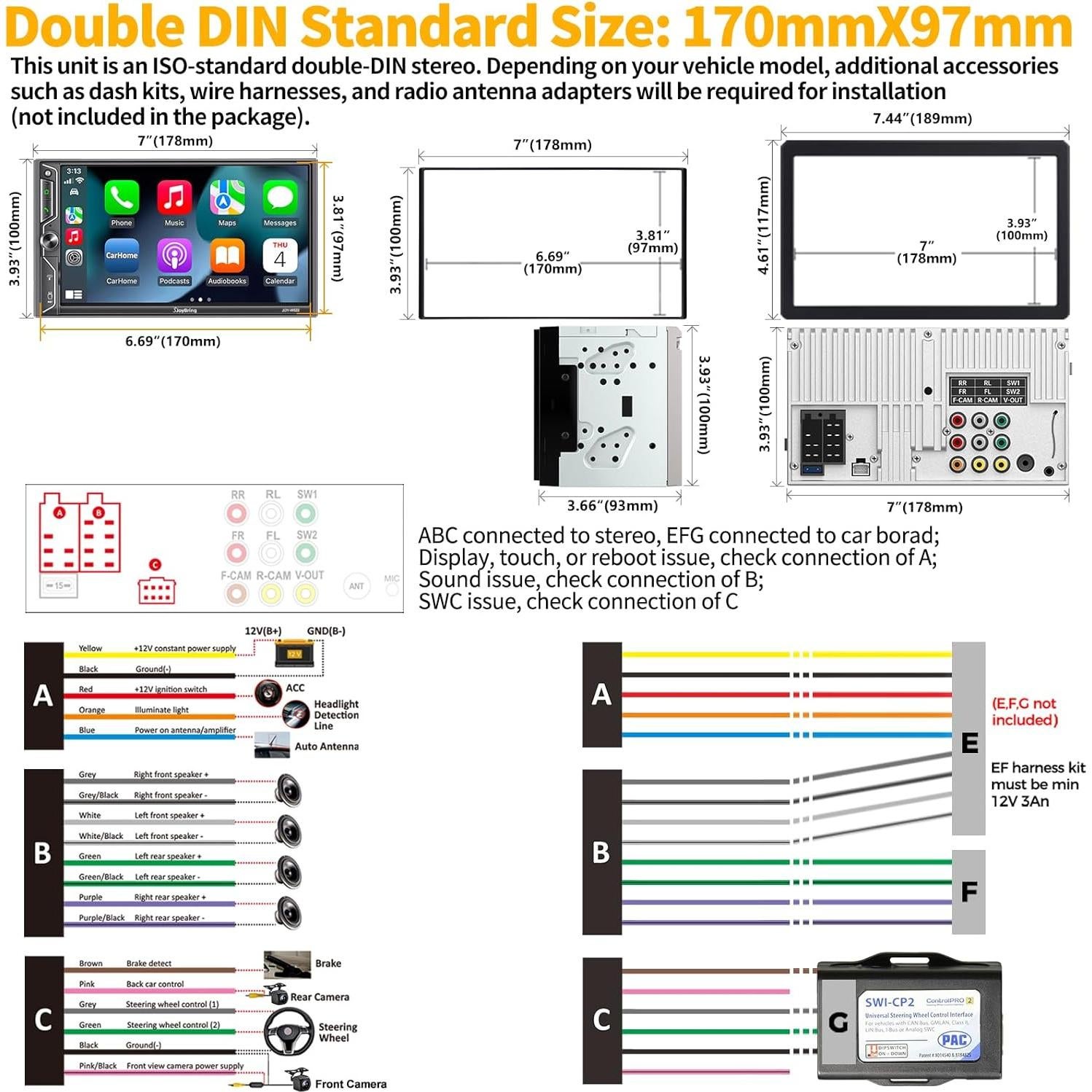Estéreo de Coche SJOYBRING Doble Din 7" QLED Bluetooth