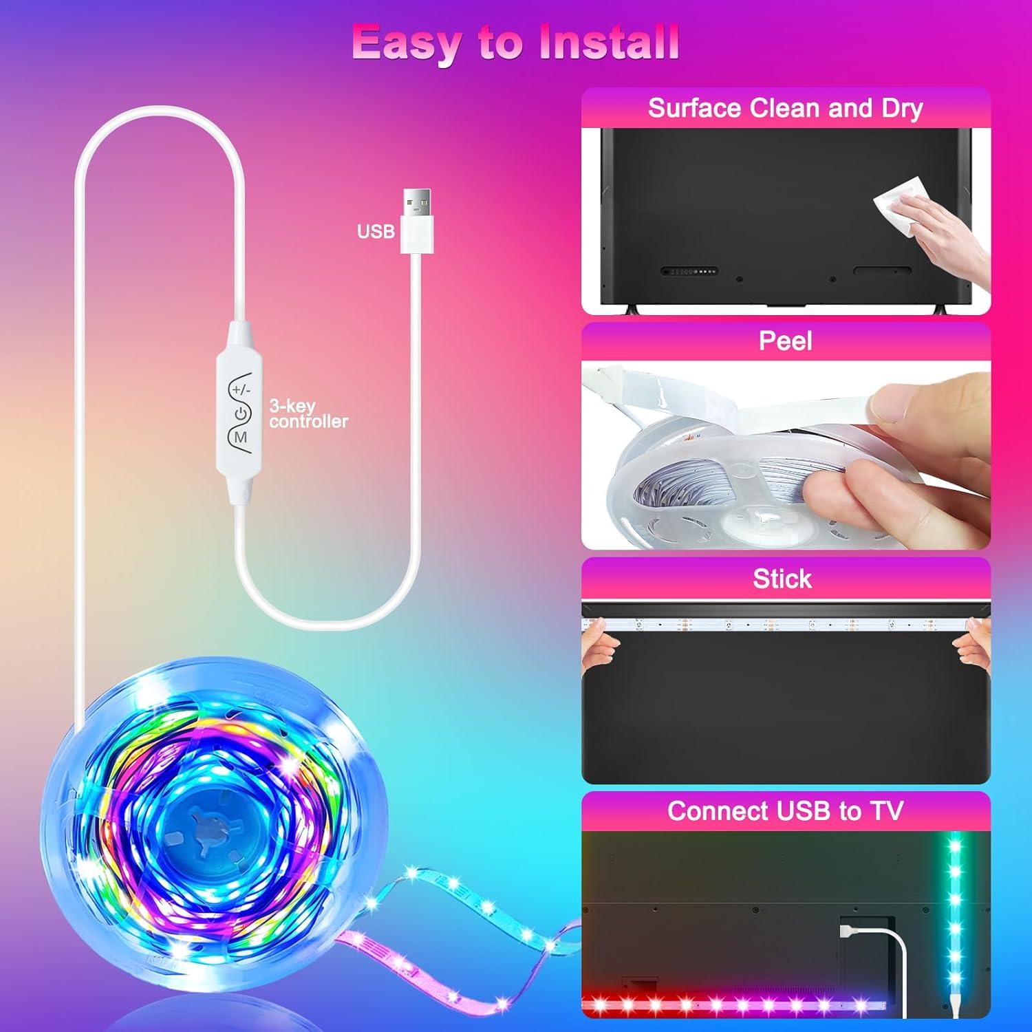 Tira LED RGB 3.00m Daymeet para TV 81-109cm, Control APP