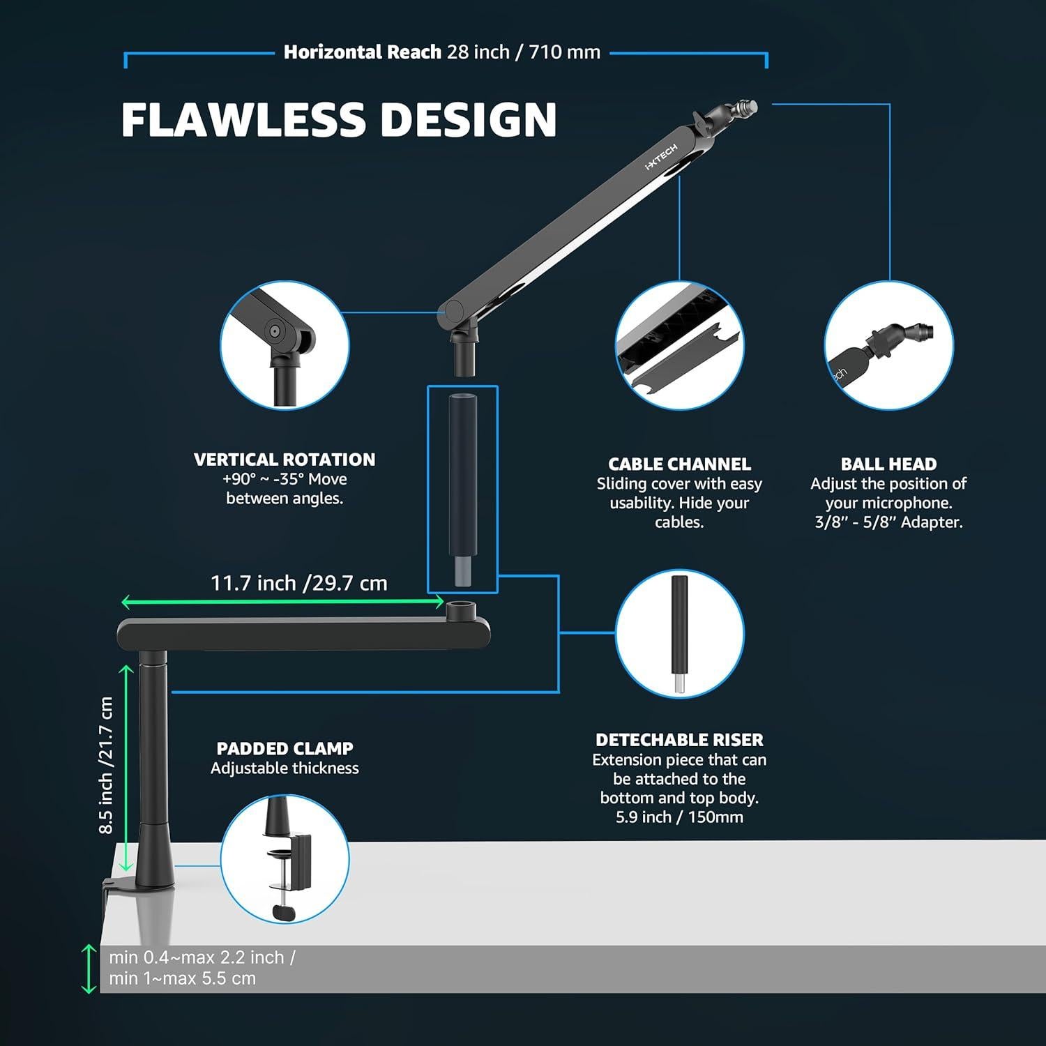 Soporte de Micrófono IXTECH LIZARD Brazo Ajustable 70.6 cm