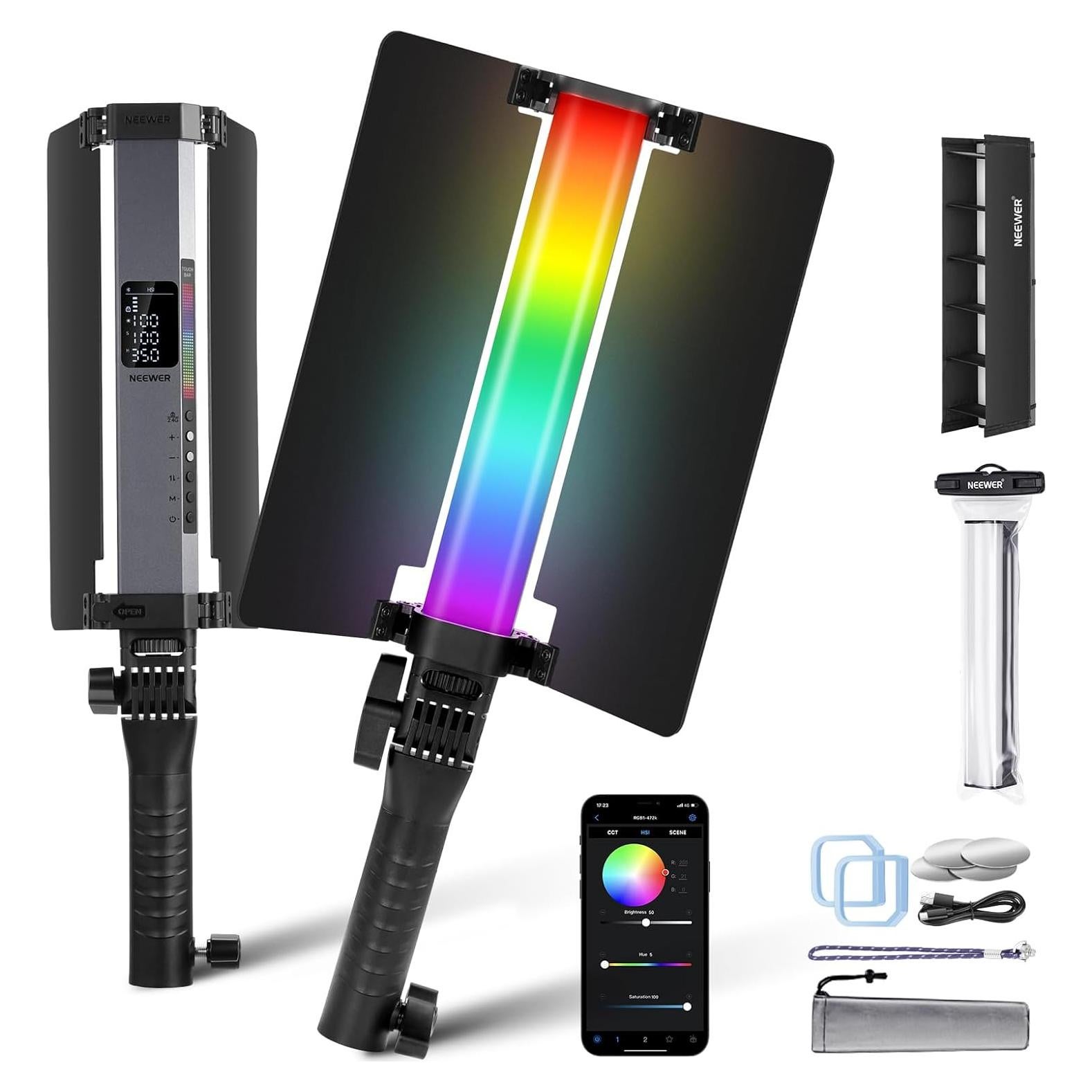 Tubo de Luz LED NEEWER RGB1 Portátil con Barndoor y Control APP