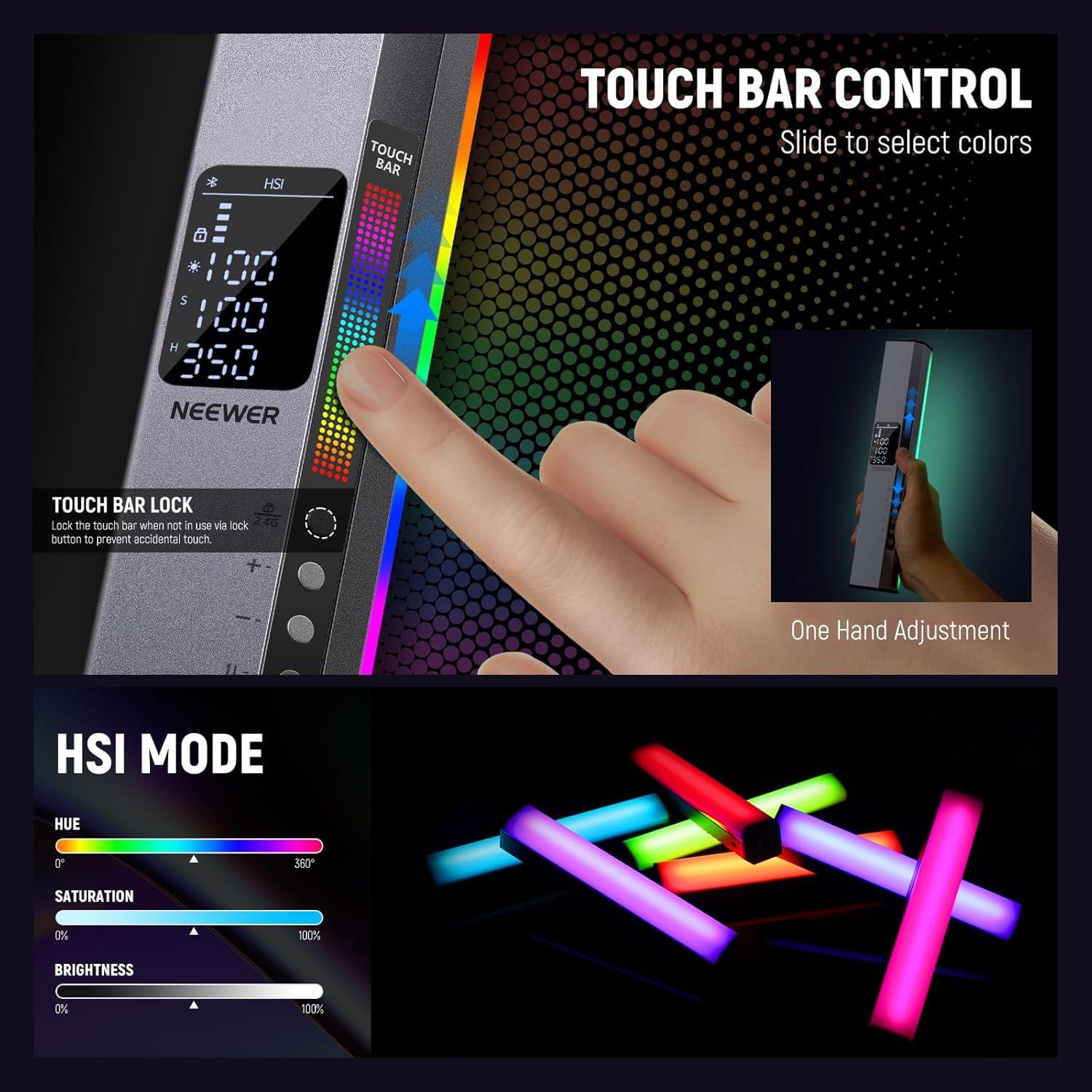 Tubo de Luz LED NEEWER RGB1 Portátil con Barndoor y Control APP