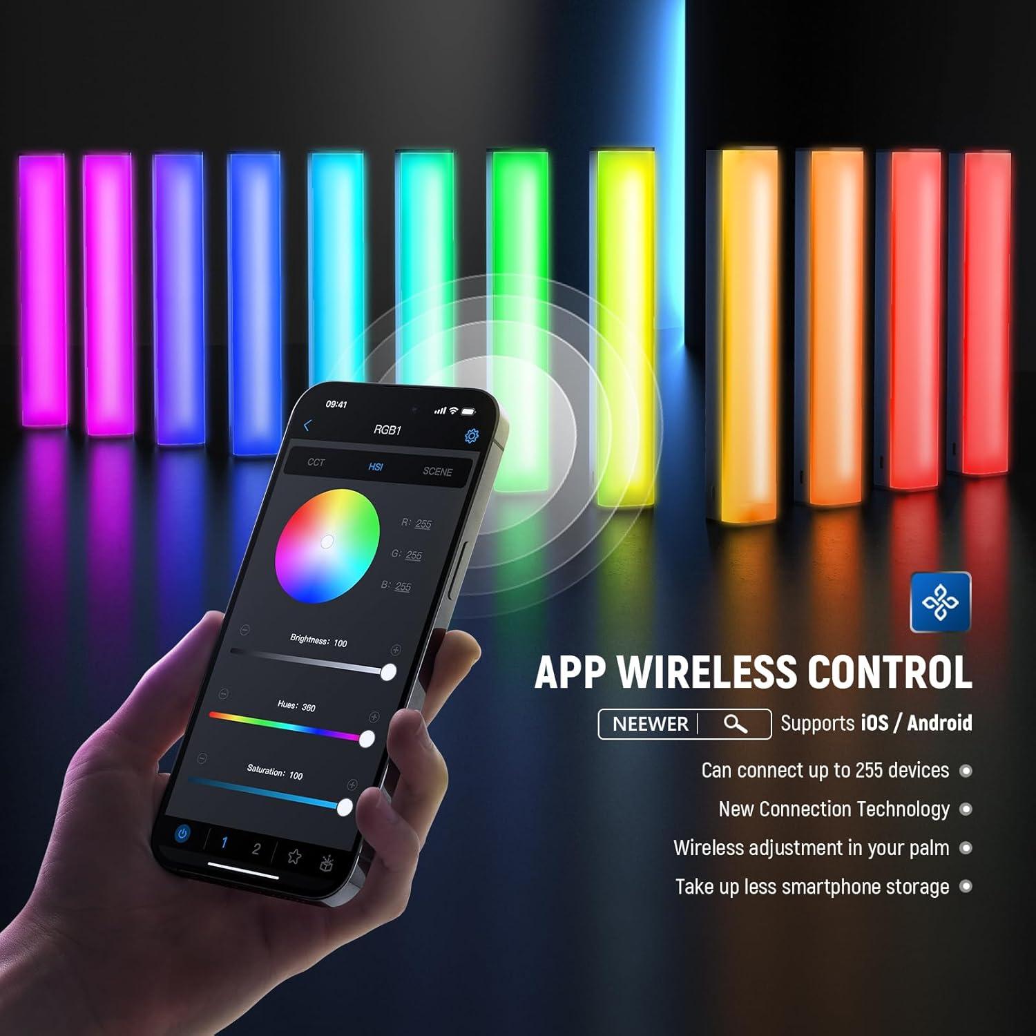 Tubo de Luz LED NEEWER RGB1 Portátil con Barndoor y Control APP