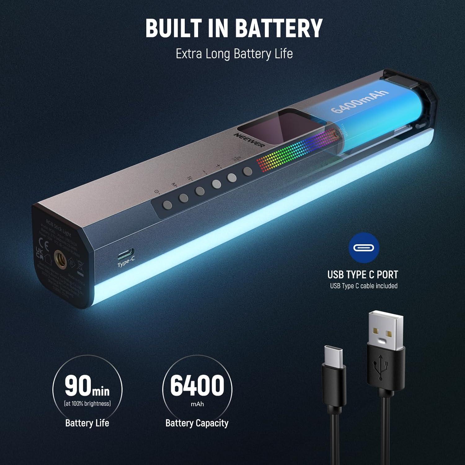 Tubo de Luz LED NEEWER RGB1 Portátil con Barndoor y Control APP