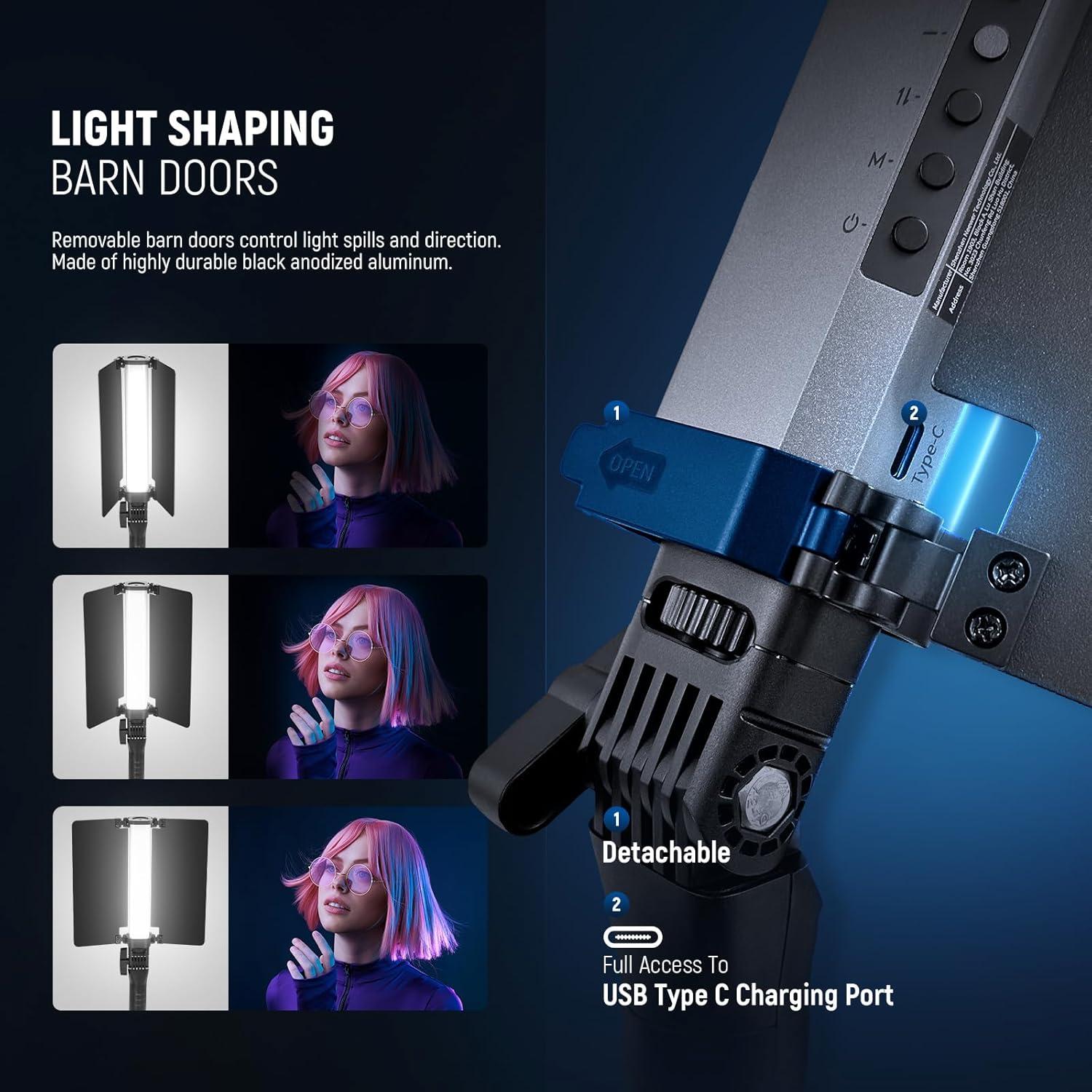 Tubo de Luz LED NEEWER RGB1 Portátil con Barndoor y Control APP