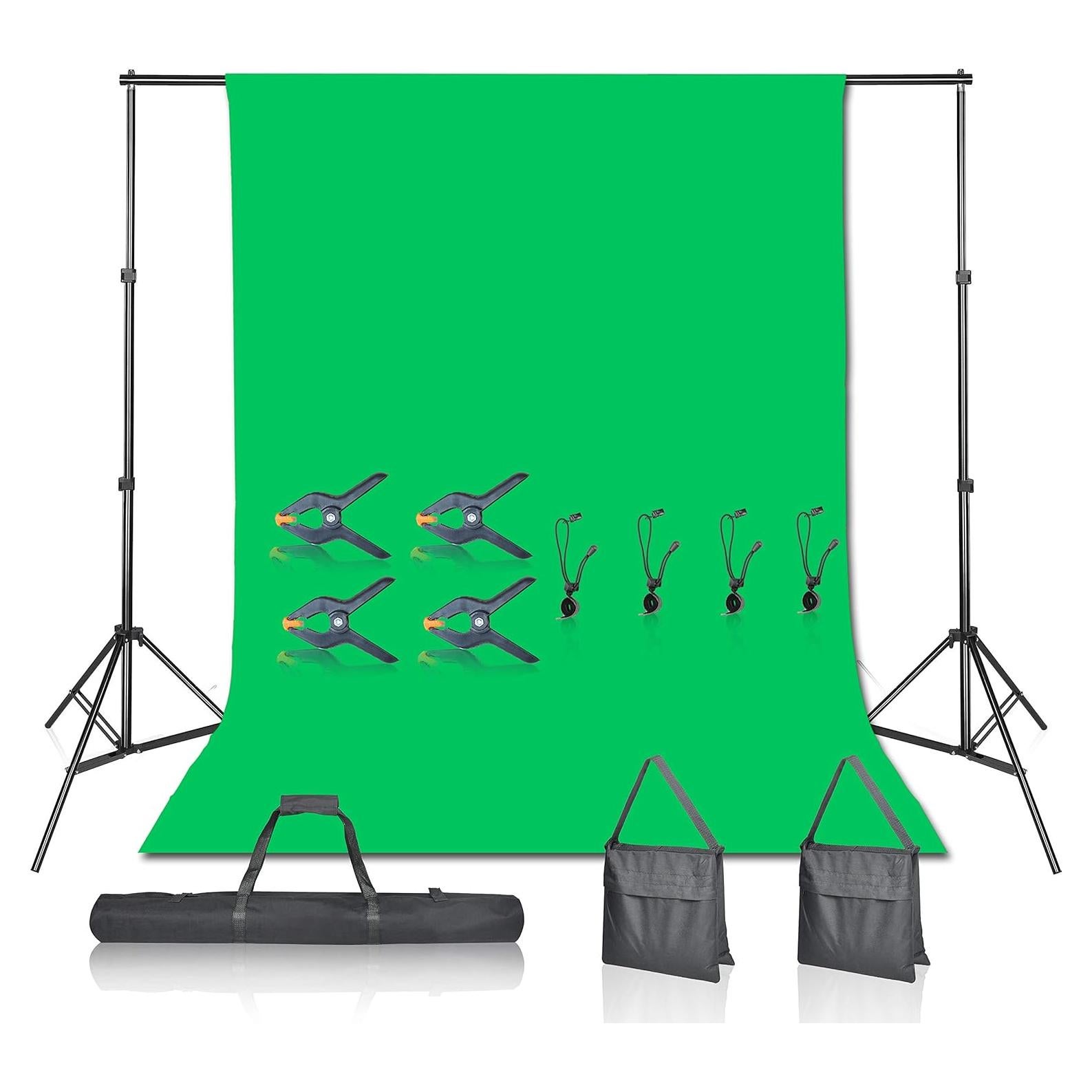 Kit de Soporte de Fondo Verde EMART 2.13m x 3.05m con Muselina