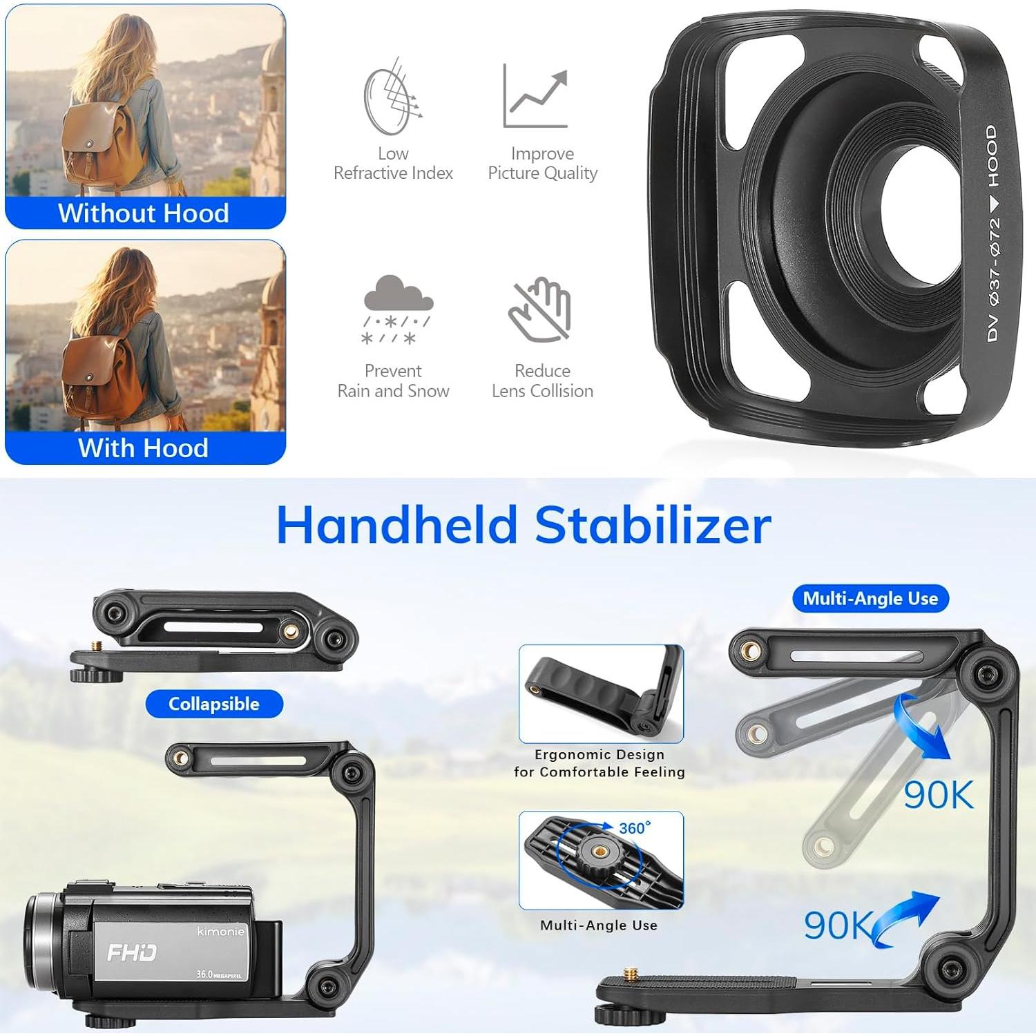 Cámara de Video FHD 1080P Kimonie 36MP 16X Zoom LCD 3"