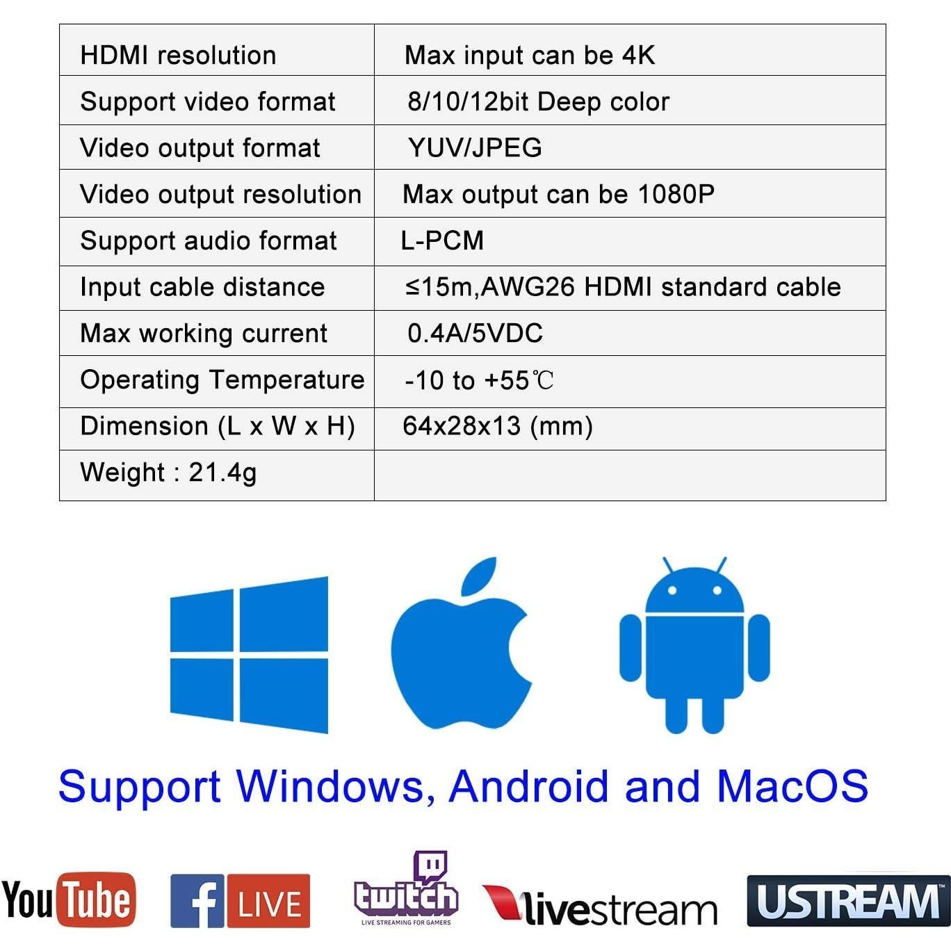 Tarjeta de Captura de Video HDMI a USB 2.0 ORIVISION 1080P