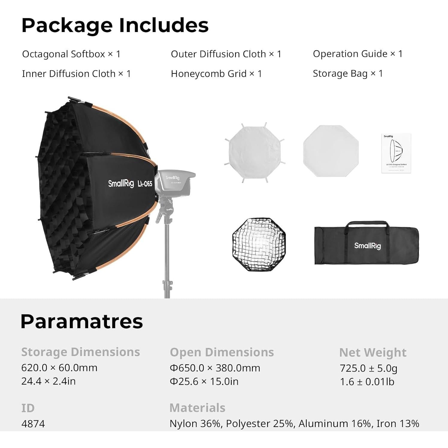 SmallRig LA-O65 Octagonal Softbox, 65cm/25.6in Quick Release Softbox with Carrying Bag, for Bowens Mount COB Lights for SmallRig for Neewer for Aputure for Godox