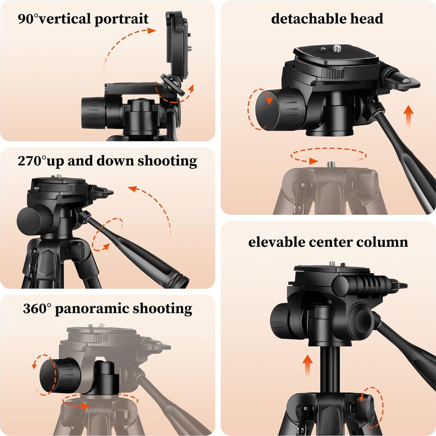 Trípode JOILCAN M30 para Cámara y Teléfono 68" Negro
