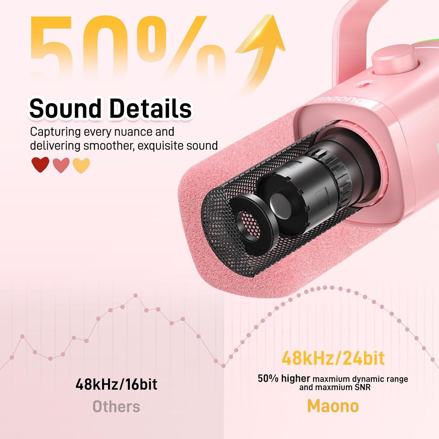 Micrófono Dinámico USB/XLR MAONO PD100XS Rosa para Gaming